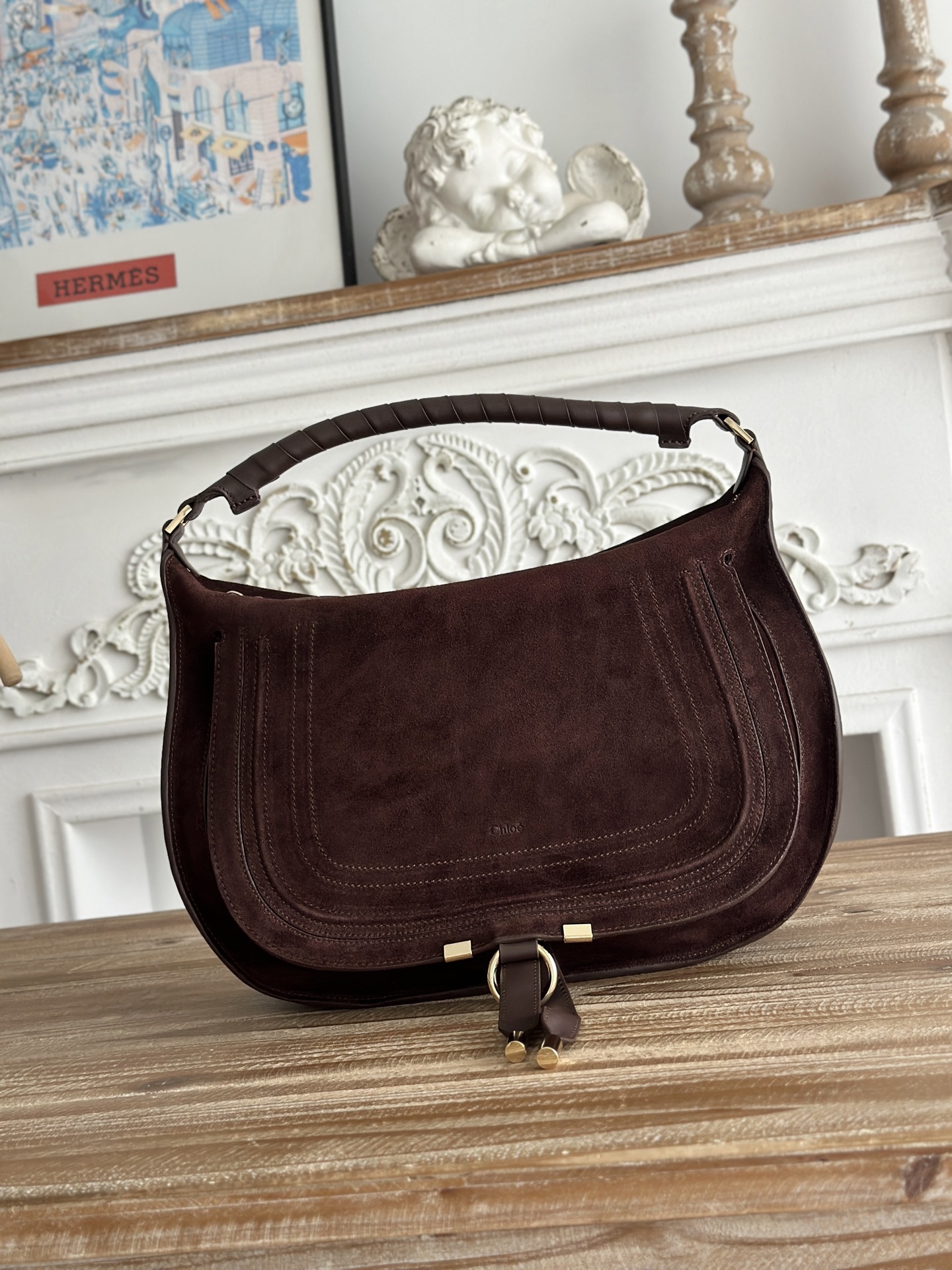 [TOP] Chloe Suede Leather Bag 37*25*9.5cm - Chocolate - 711 Luxury