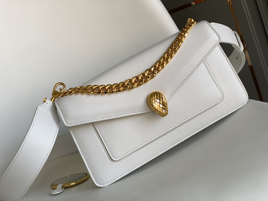 [TOP] BVLGARI Serpenti Eeat-Weat Bag Calfskin 28x17x6cm - White