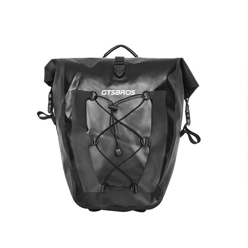 TPU waterproof bike pannier bag with elastic bungee cord storage on the front panel