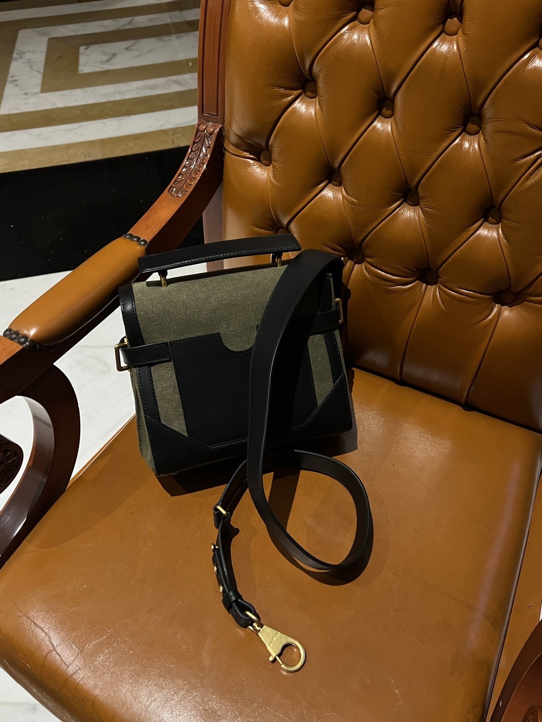 [TOP] BALMAIN Canvas Embroidered Leather Patch Bag 23*20*11cm - Dark Green - 711 Luxury