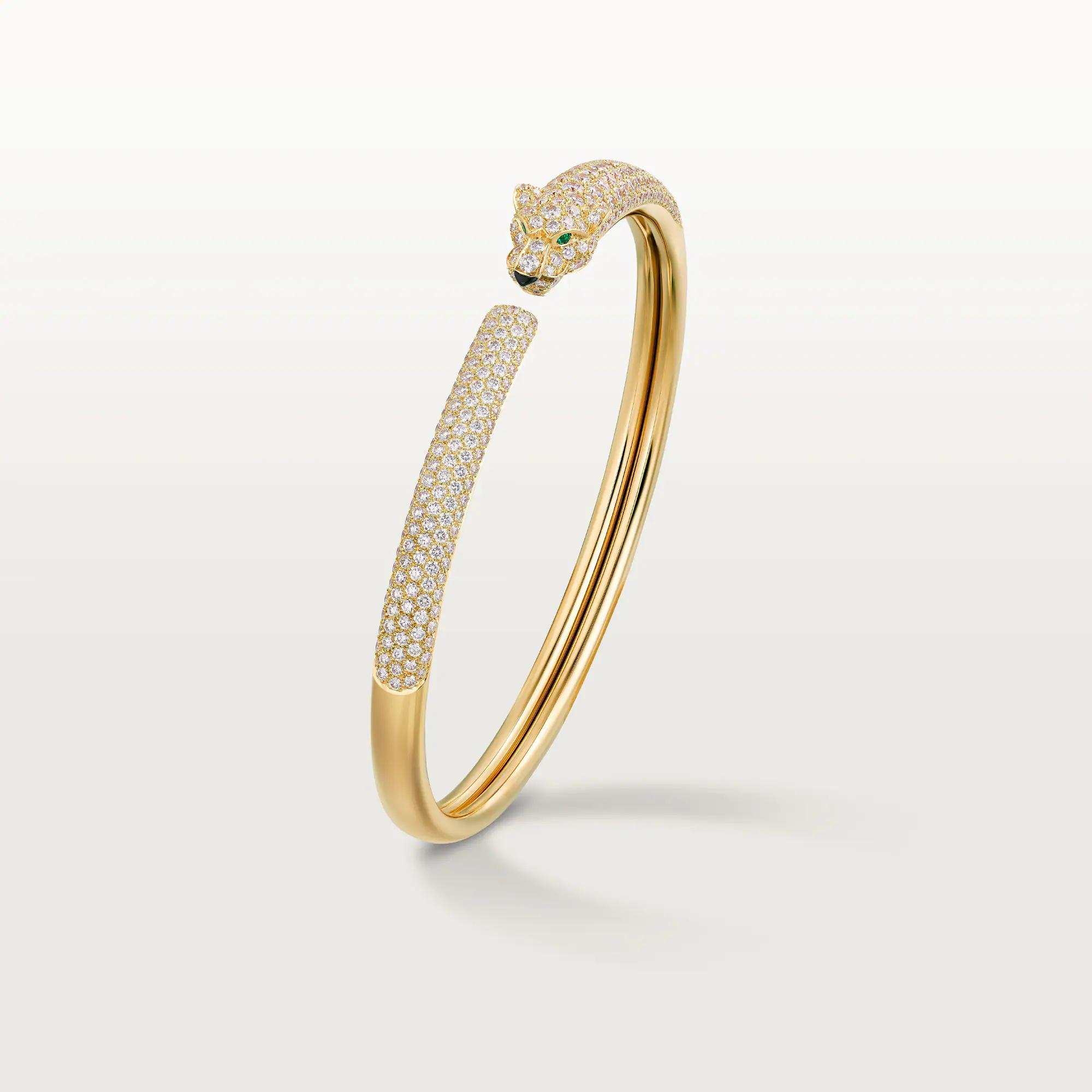 Carty Panther Pure Bracelet, Yellow Gold, Emerald & Moissanite