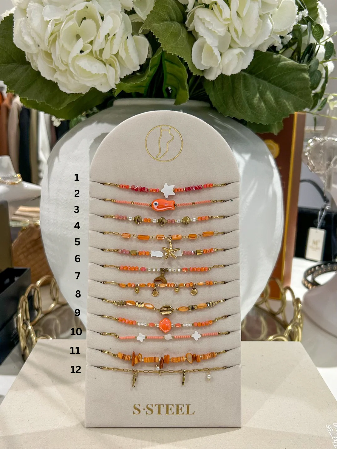 Gold Beaded Coral Anklets (12 Styles)