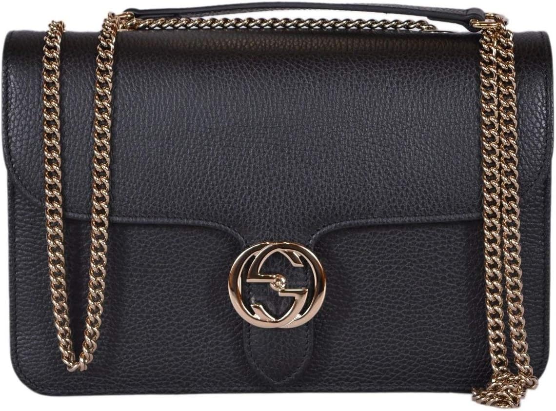 Gucci Women's Black Leather 510304 Interlocking GG Crossbody Purse Handbag New
