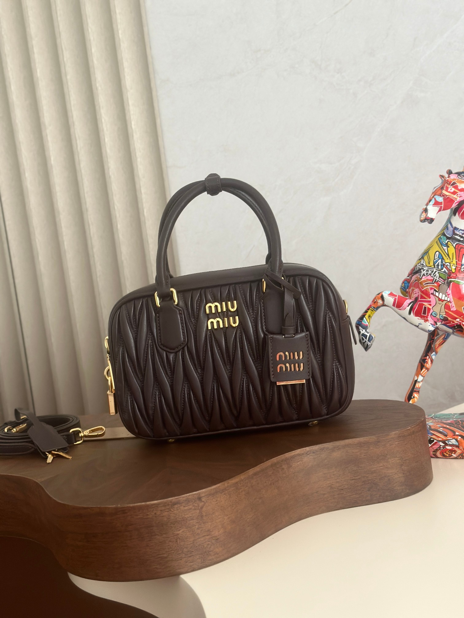 [TOP] Miu Miu Too Pretty Bowling Bag Lambskin 24x16x7.5cm - Chocolate - 711 Luxury