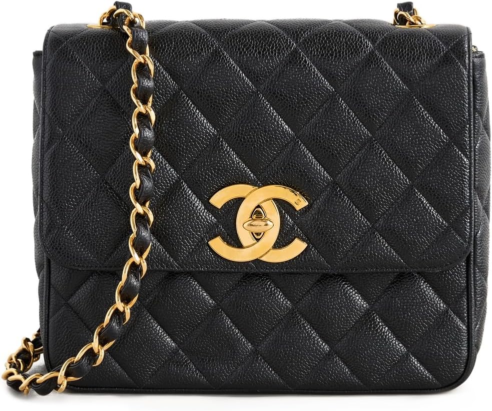 CHANEL Women's Pre-Loved Black Caviar Big CC Square Large Bag