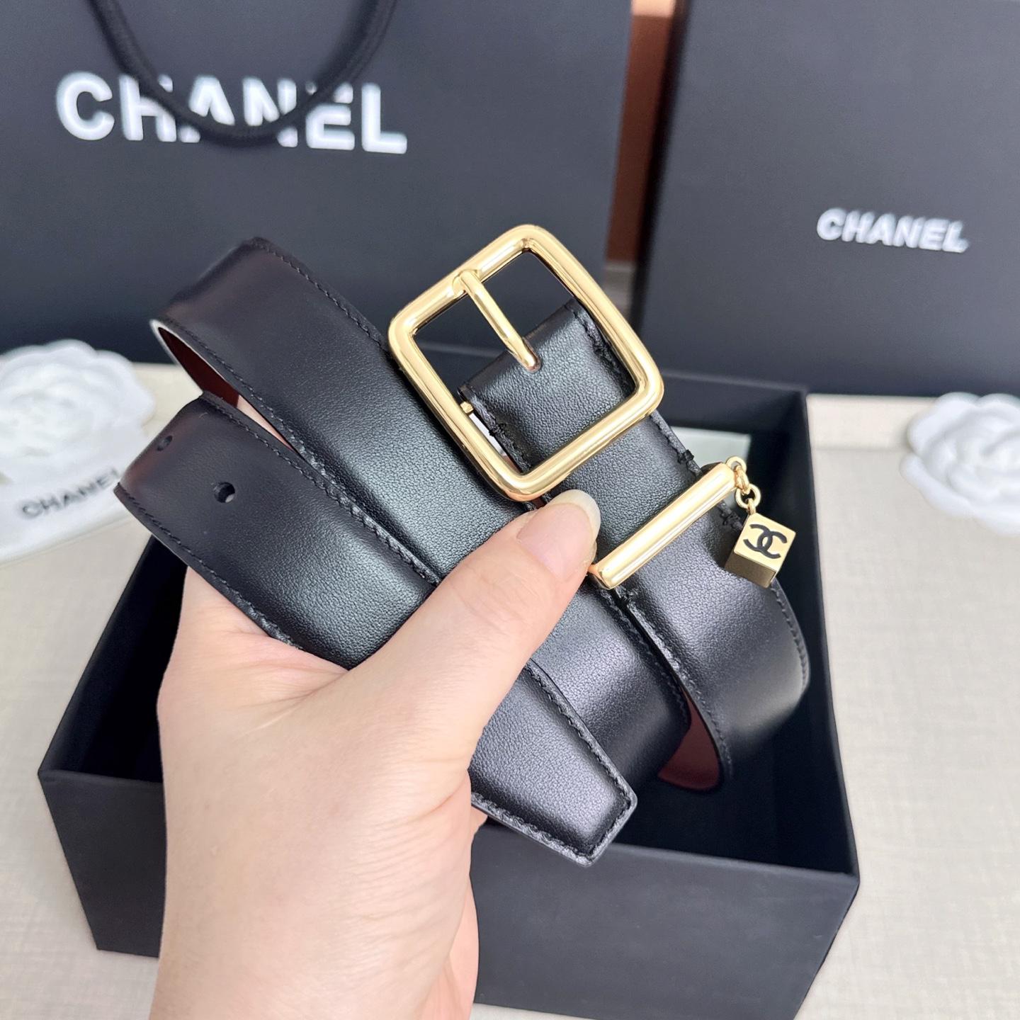 [TOP] CHANEL Cowhide Belt 3 cm - Black - 711 Luxury