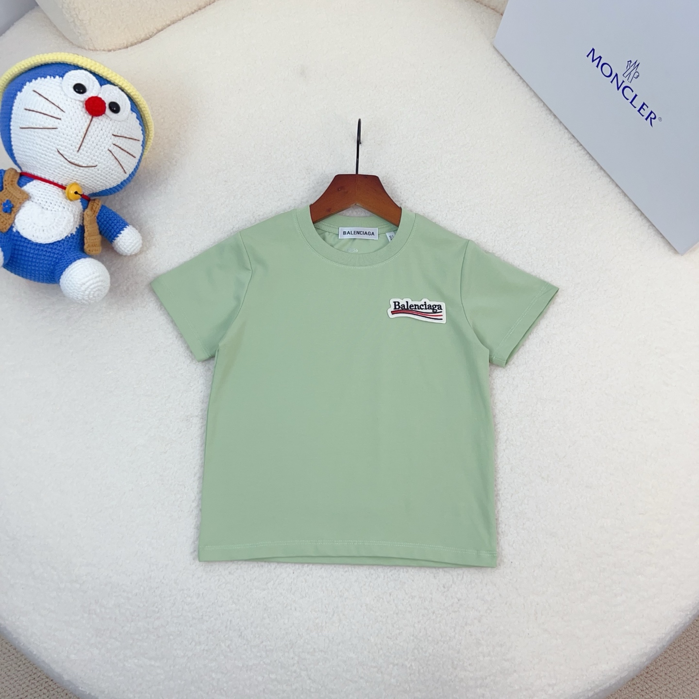 Balenciaga Unisex Kids Woven Patch Logo Crew Neck Short Sleeve T-Shirt Cotton Modal Boys Girls Summer Basic Tee Sizes 90-170