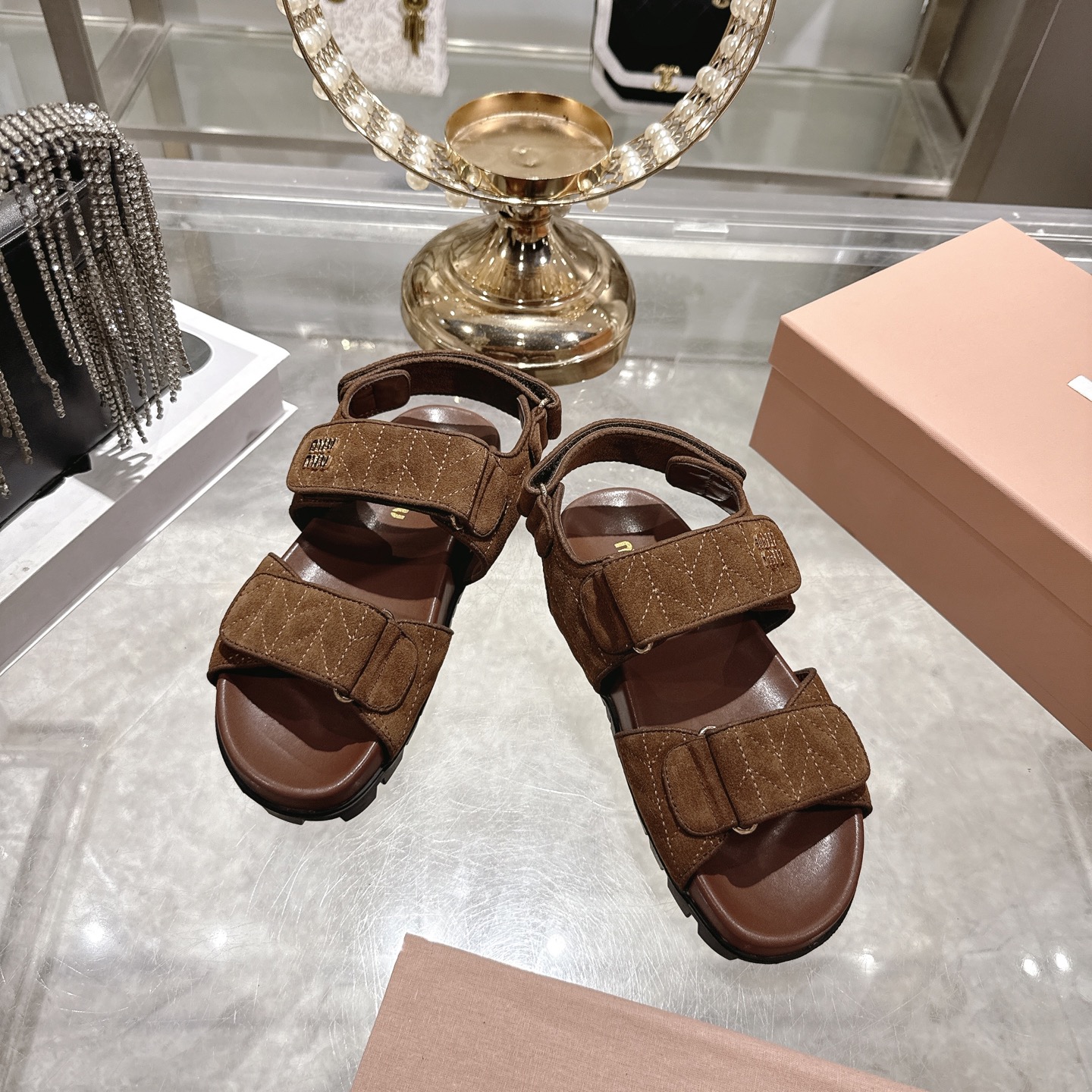 [TOP] Miu Miu Cowhide Sandals - Chocolate - 711 Luxury