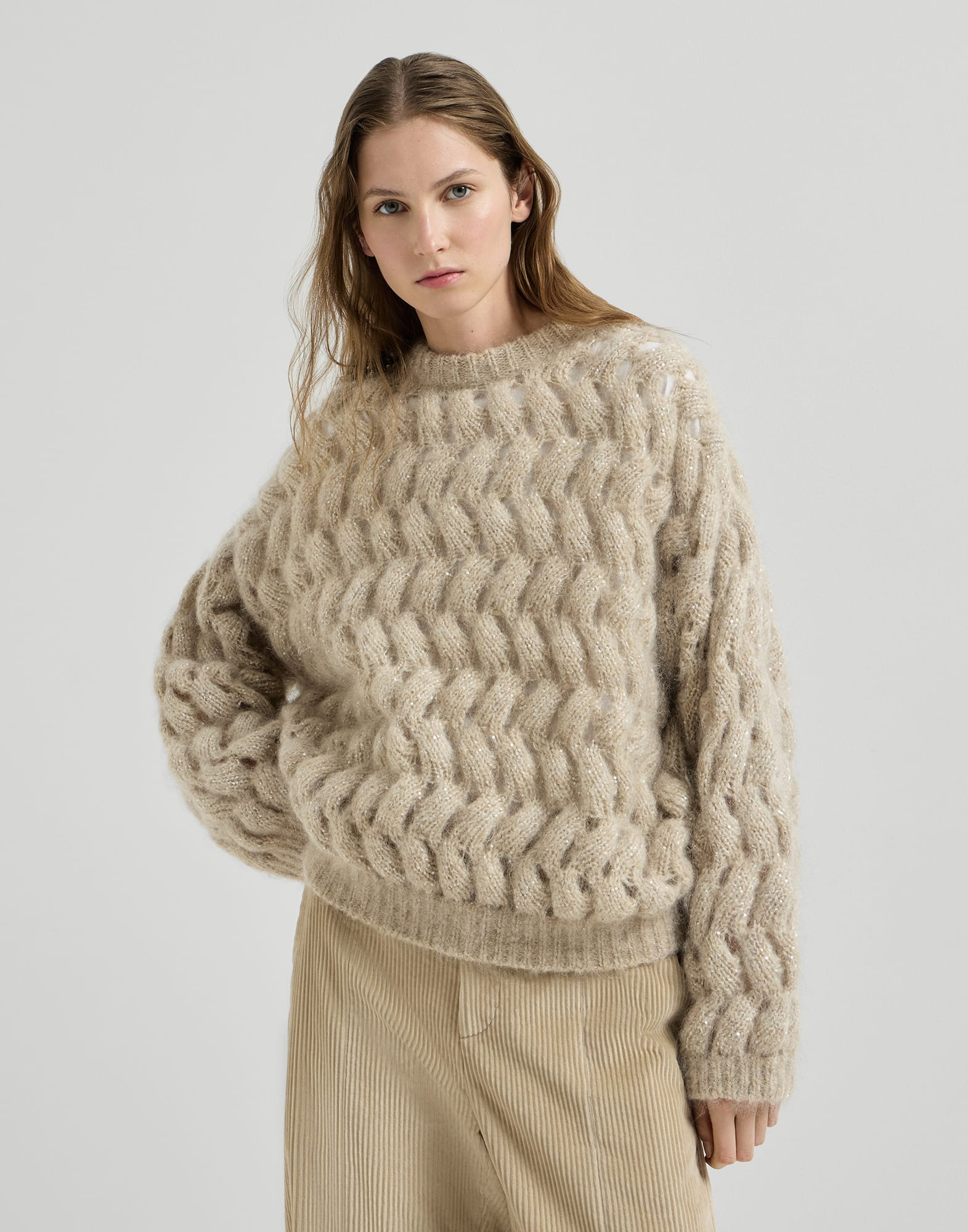 Brunello Cucinelli Clothing Brunello Cucinelli Dazzling Zigzag Cables Sweater in Mohair and Wool #395883 View 2 | Nigo Office