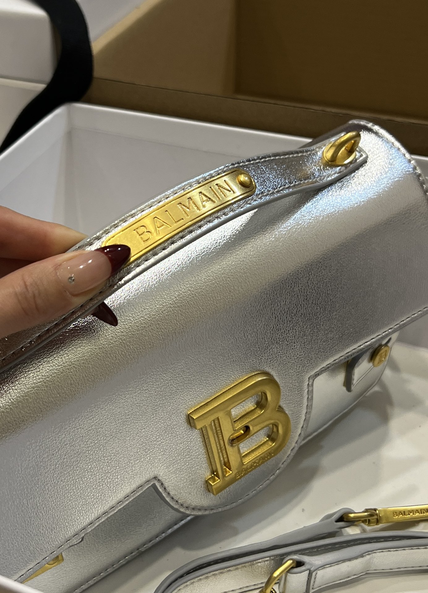 [TOP] BALMAIN Cowhide Bag 23*14*8cm - Sliver - 711 Luxury