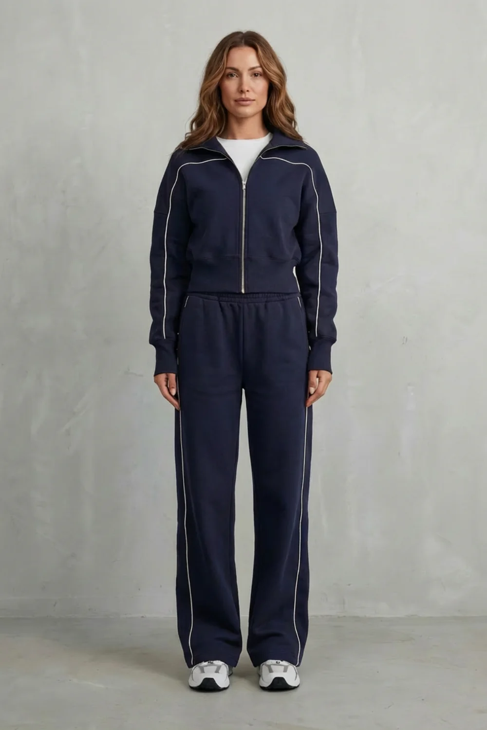 Savina – Urban Edge Piped Zip Jacket & Wide-Leg Pants Set