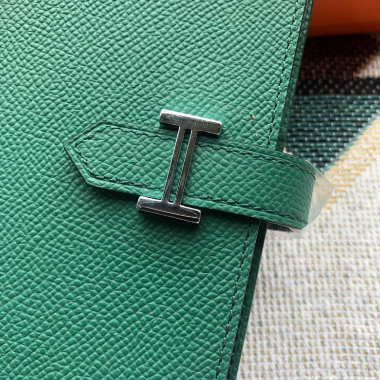 [TOP] HERMES Bearn Wallet Epsom Leather 17.5*9.5cm - Green