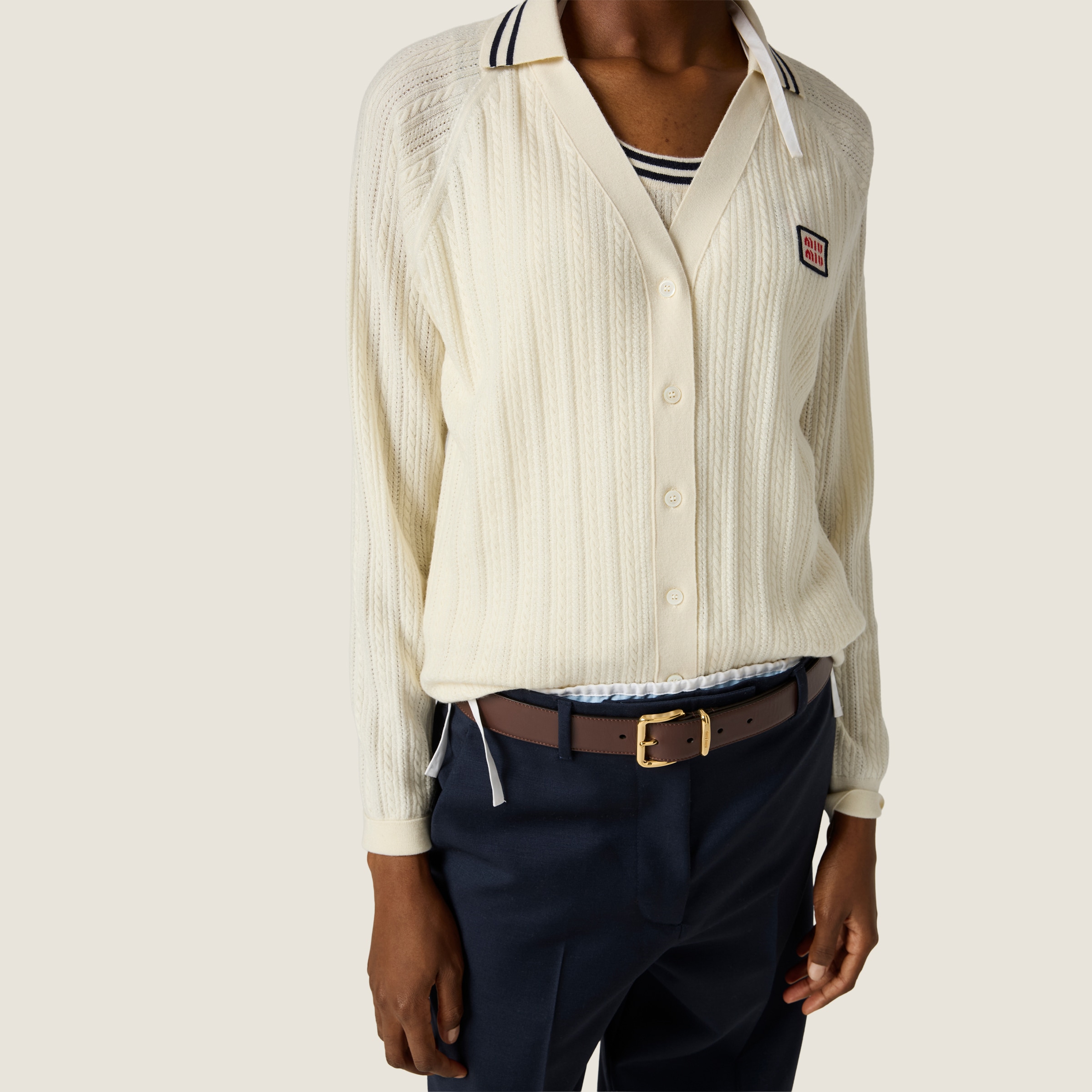 Designer Clothing MiuMiu Naturalblue Cashmere Cardigan #389872 View 2 | Nigo Office