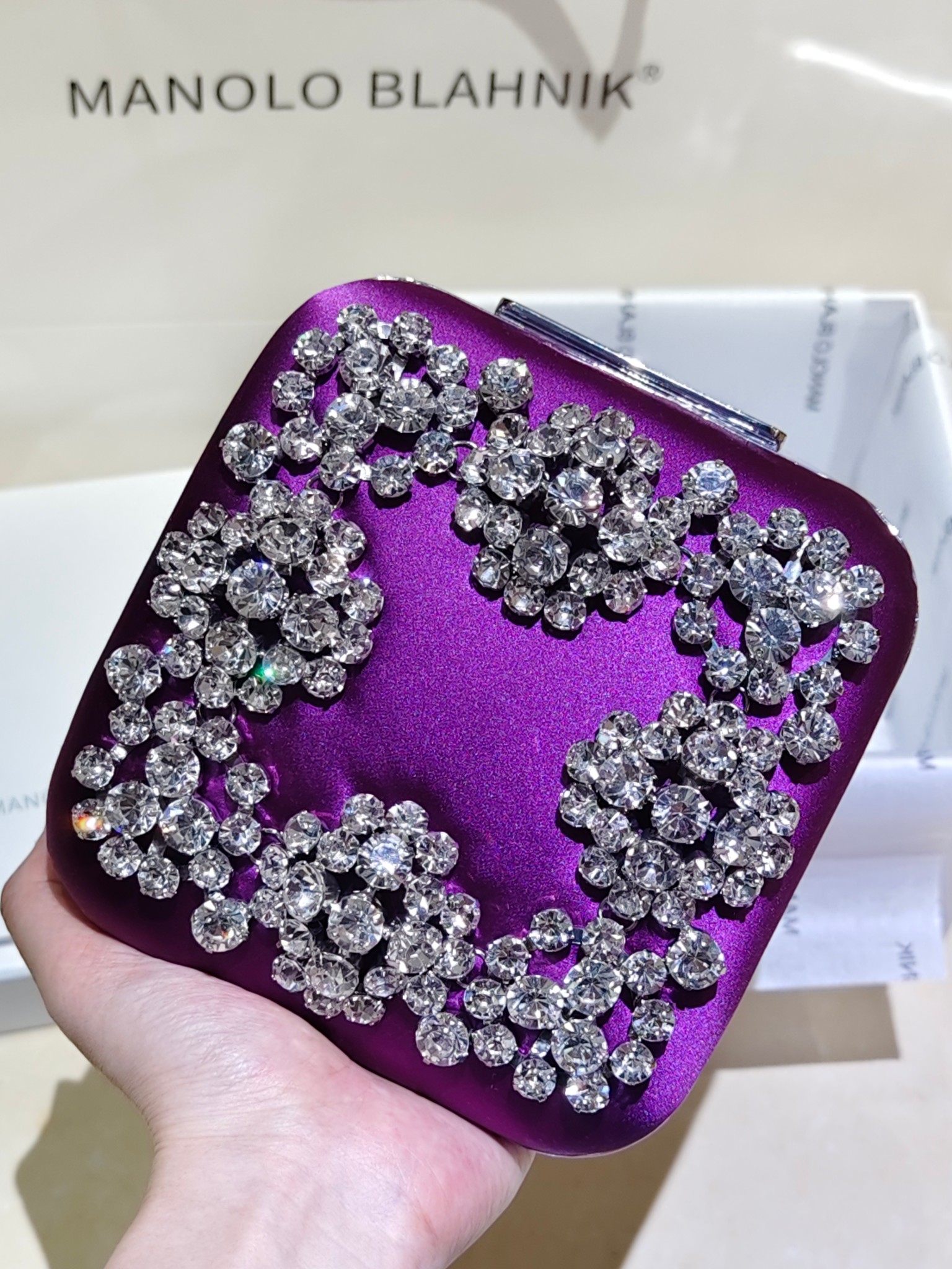 [TOP] MANOLO BLAHNIK Lace-patterned Square Bag 15.8*17*7.3cm - Purple - 711 Luxury