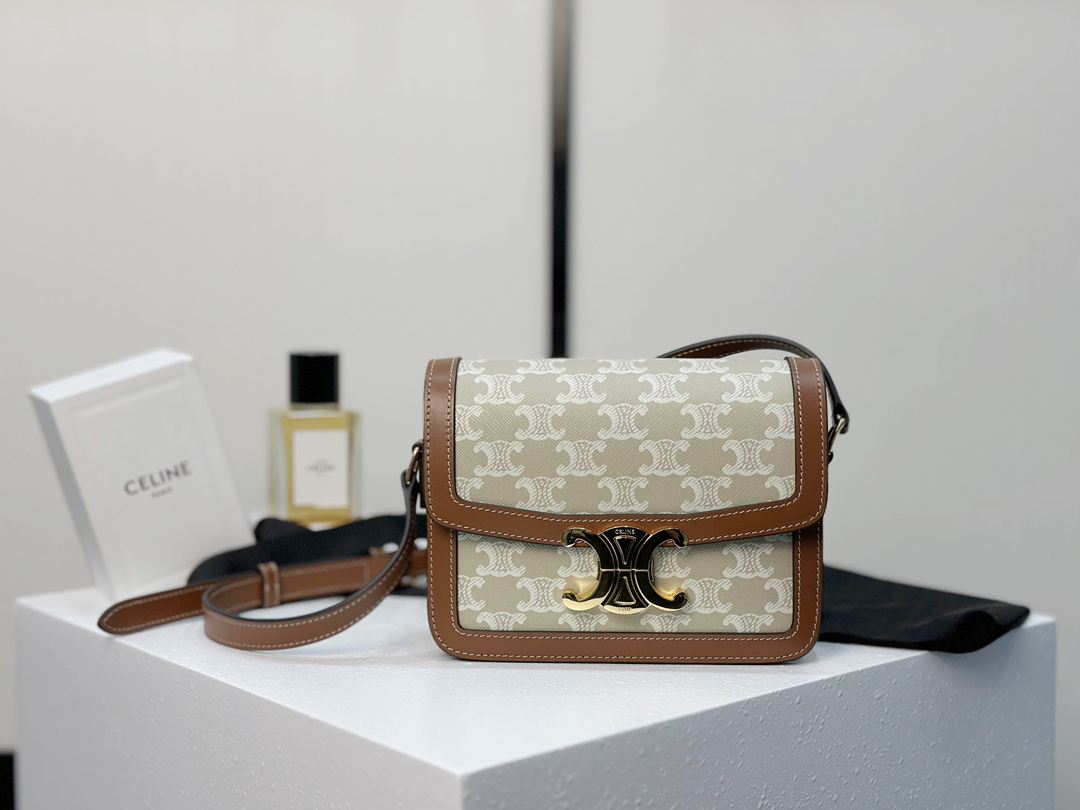 [TOP] CELINE Triomphe Bag Box Leather 18.5x14x6cm - Beige - 711 Luxury