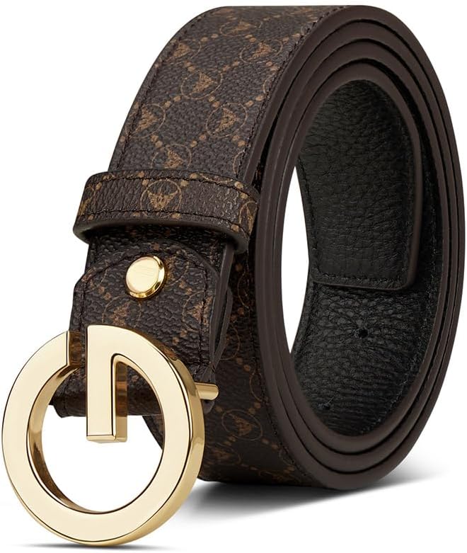 VANNANBA Men's Fashion Leather Belt for Jeans Dress with Golden Designer Buckle