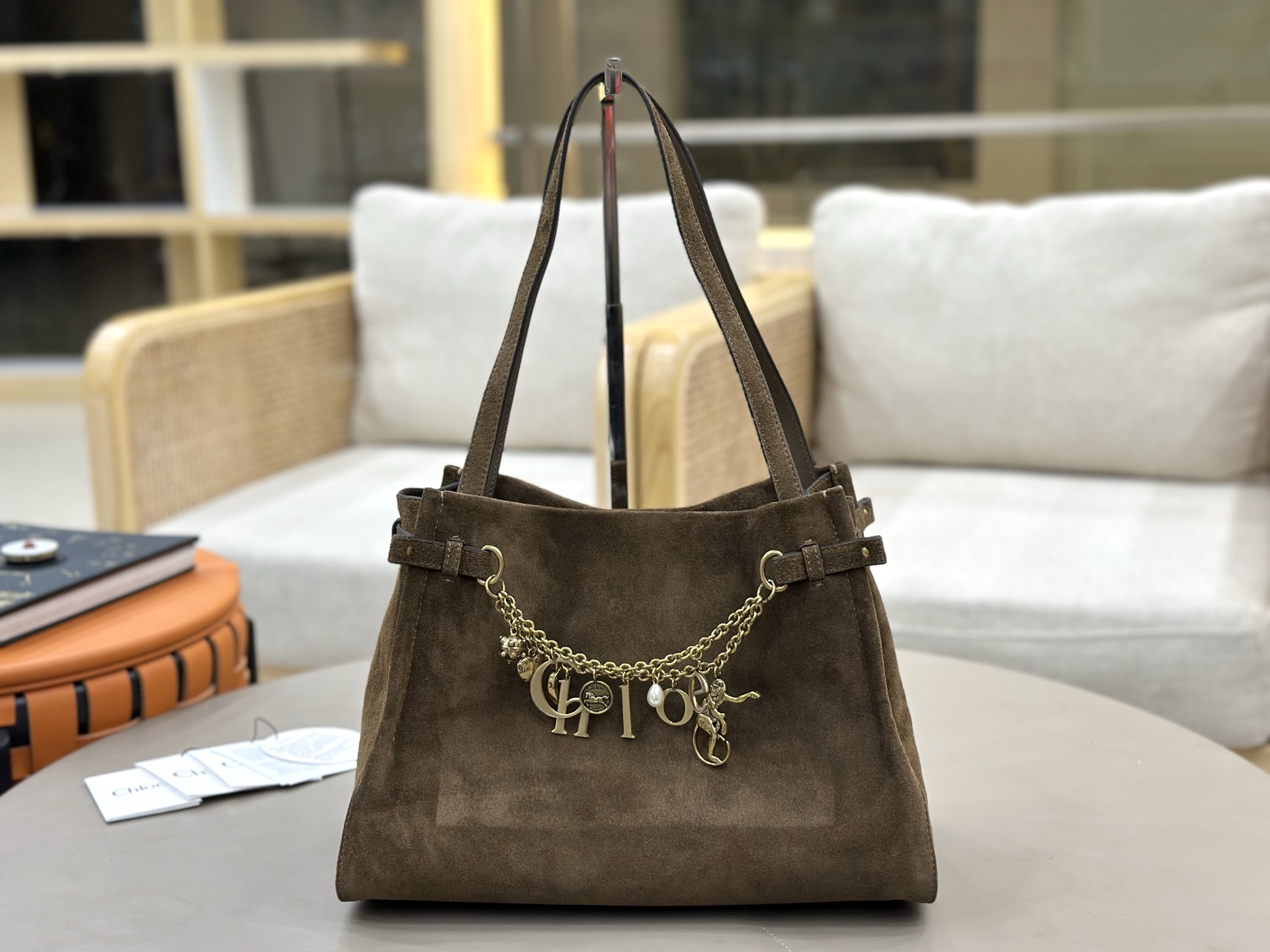 [TOP] Chloe Charms Hobo Bag Suede Leather 34x25x17cm - Green - 711 Luxury
