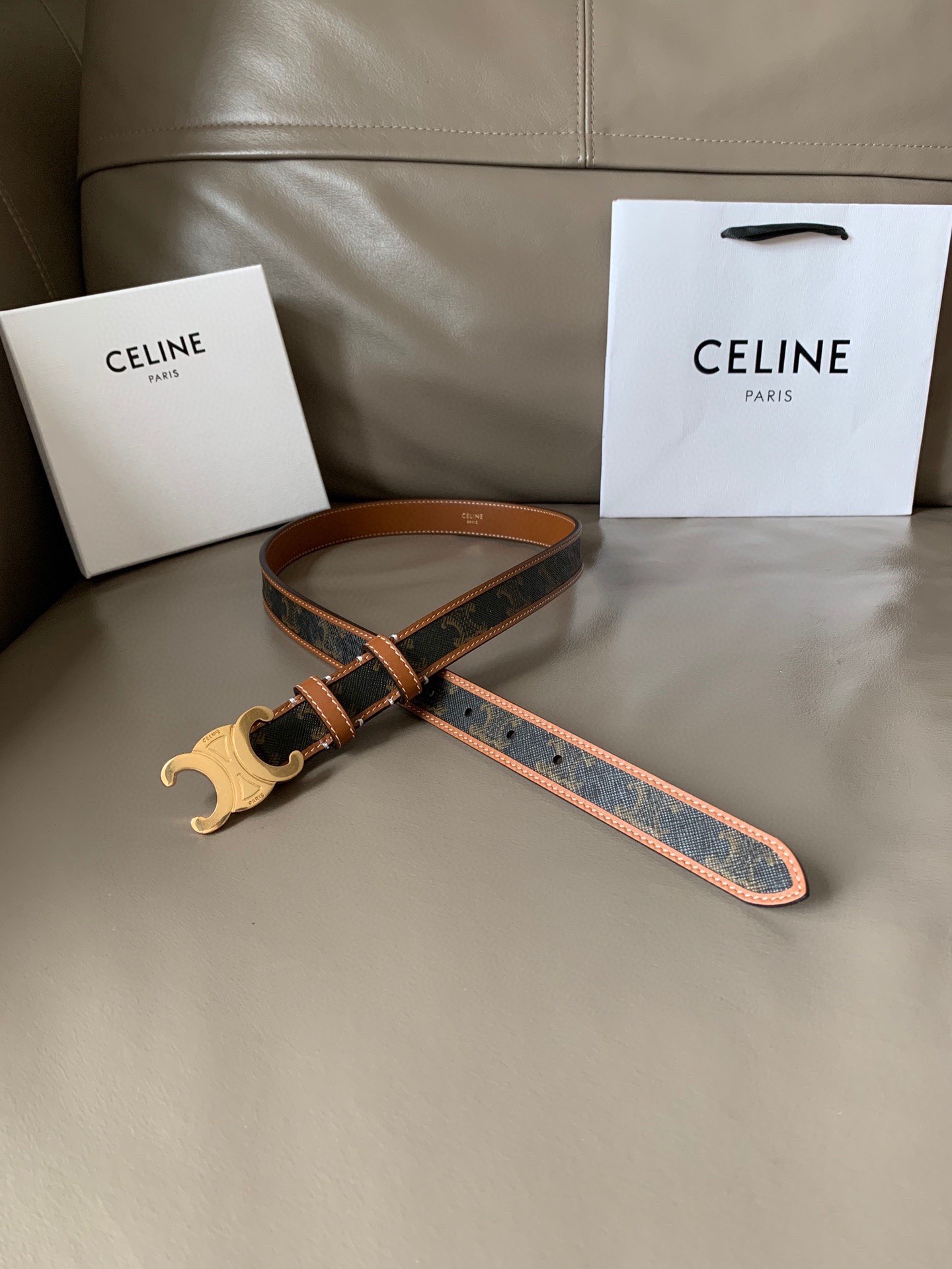 [TOP] CELINE Belt Calfskin 2.5cm - Brown - 711 Luxury