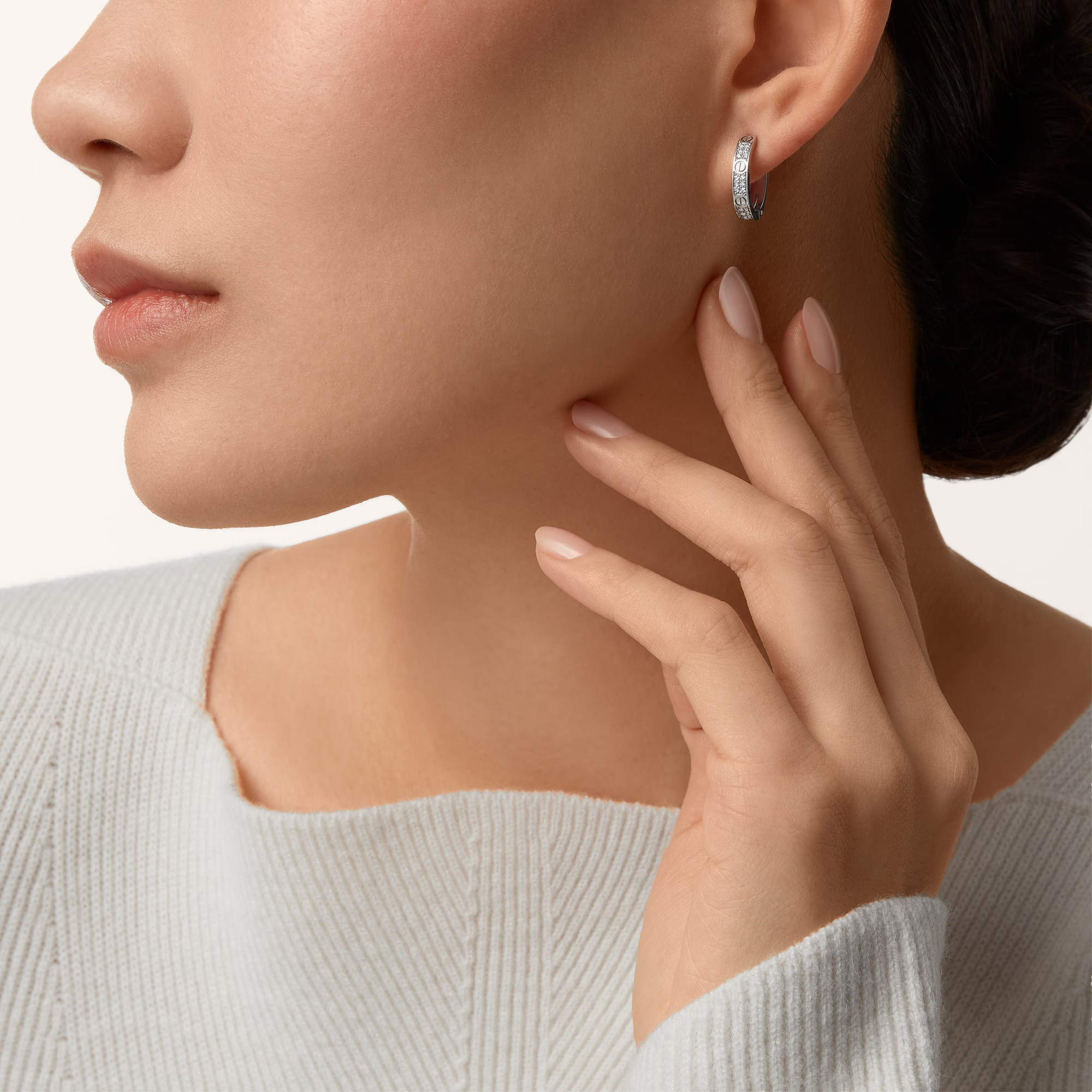 Carty Love Luna Loop Earrings, White Gold, Multiwear Half-Paved