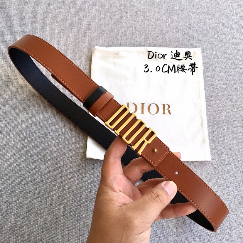 [TOP] Christian Dior Belt Cowhide 30mm - Brown and Black - 711 Luxury