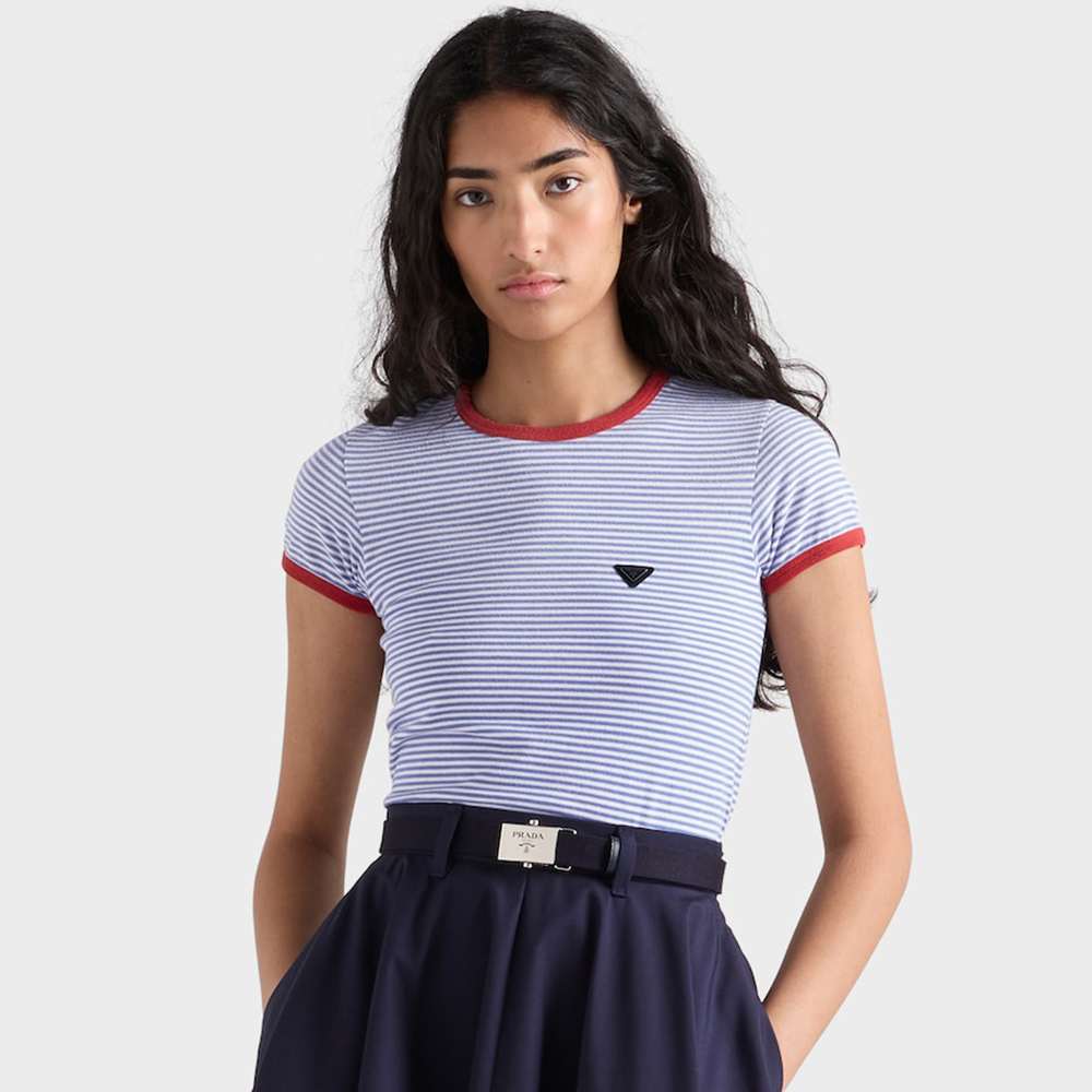 PRADA Periwinkle red Striped Jersey T-shirt #378582