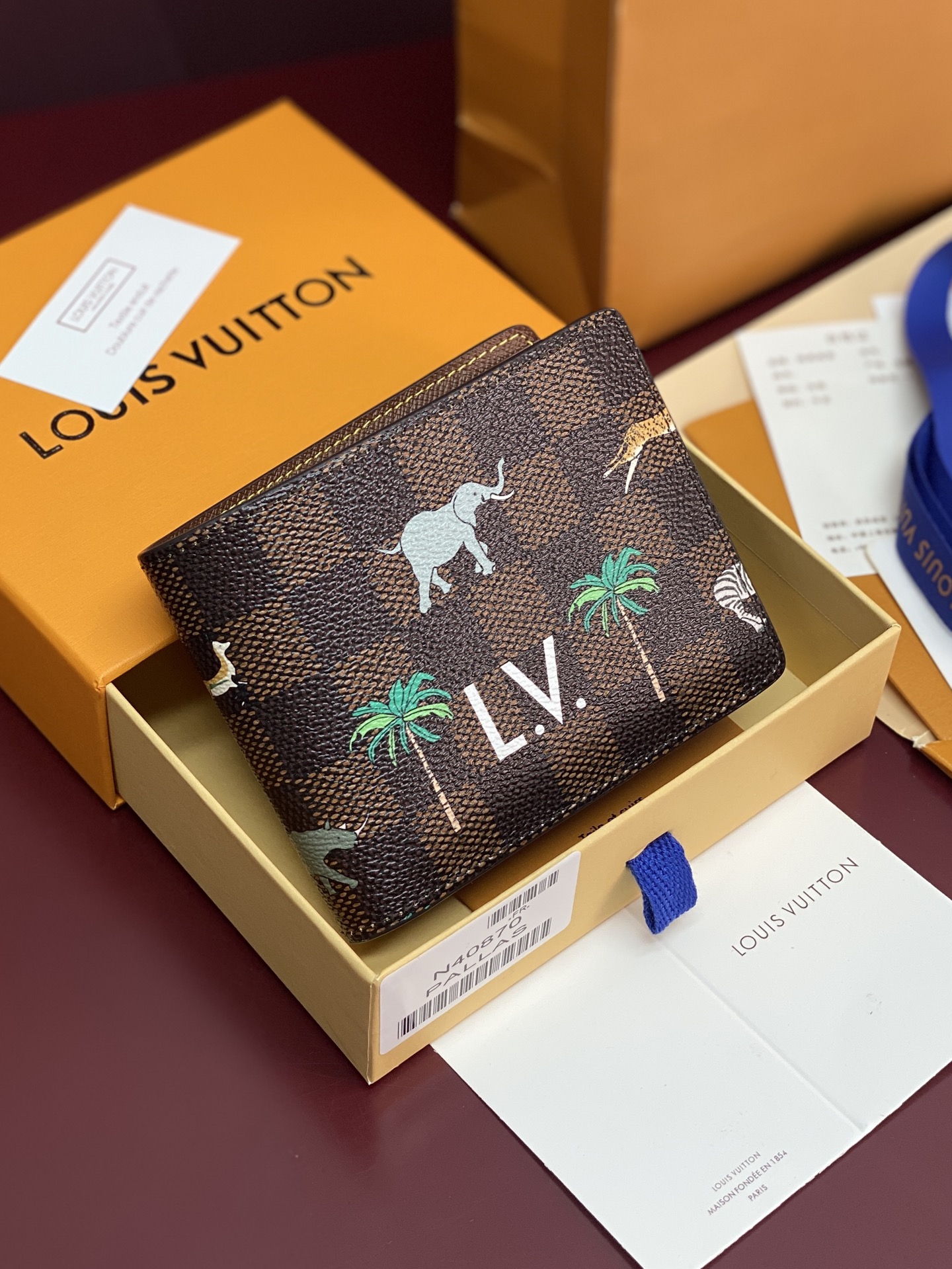 [TOP] Louis Vuitton LV X The Darjeeling Limited Multiple Wallet 11.5x9x1.5cm Damier Heritage - Brown