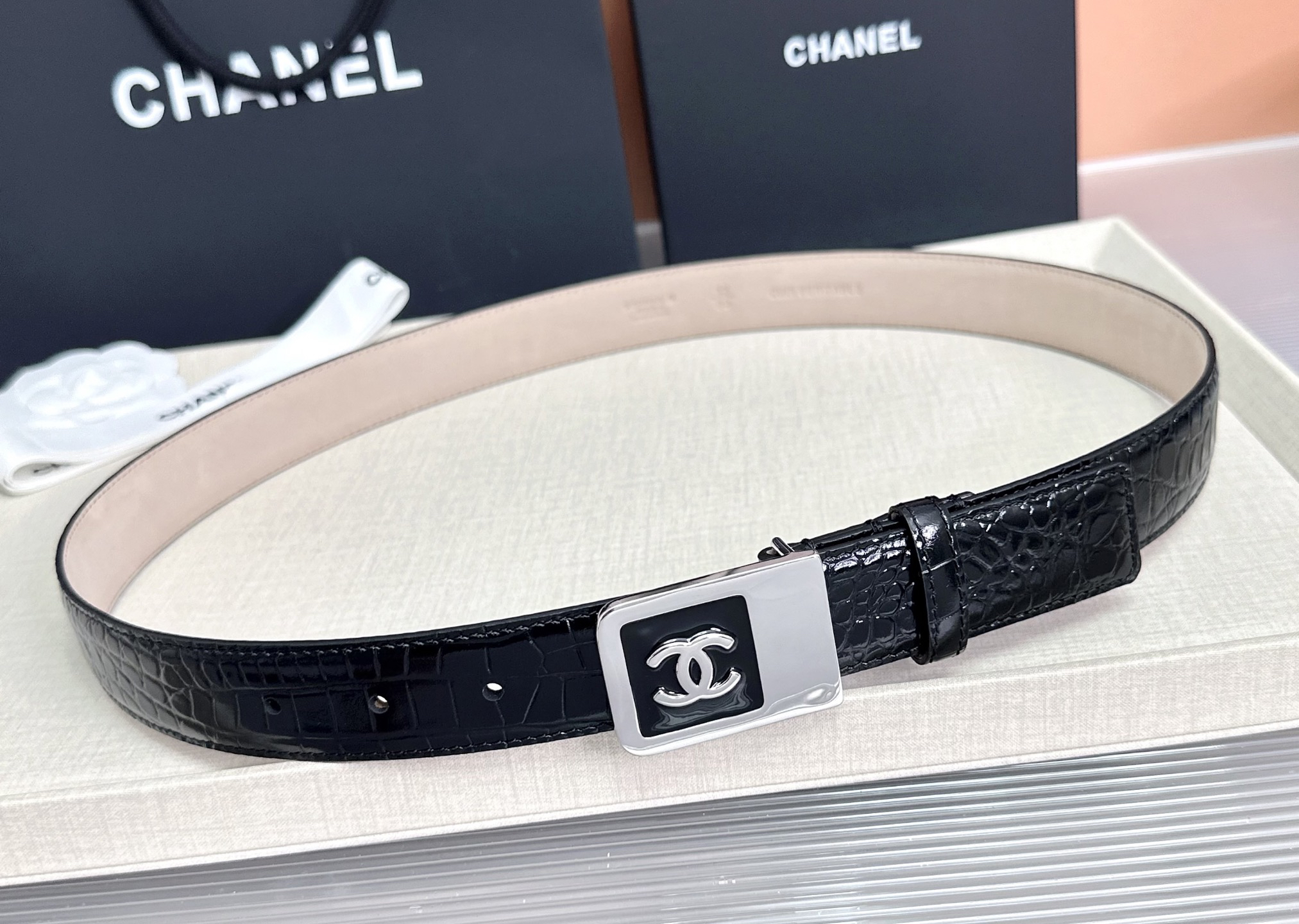 [TOP] CHANEL Cowhide Belt 3 cm - Black - 711 Luxury