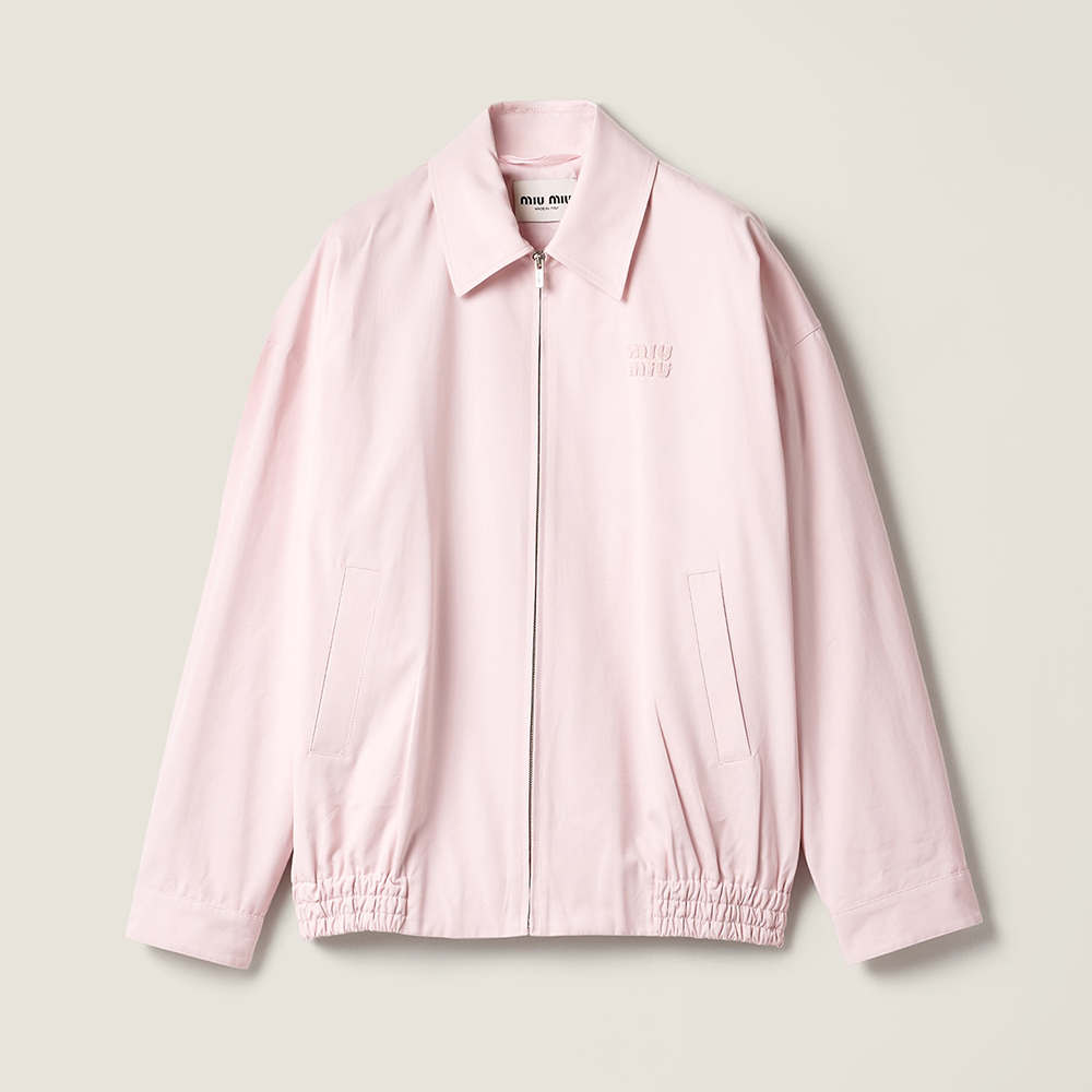 Designer pink Clothing MiuMiu Alabaster Pink Poplin Blouson Jacket #378657 | Nigo Office