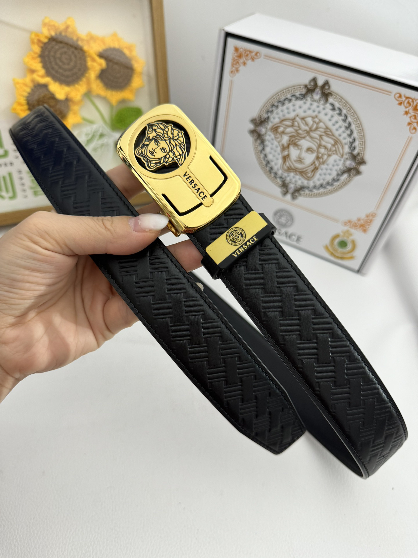 [TOP] VERSACE Men's Belt 3.5 cm - Black - 711 Luxury