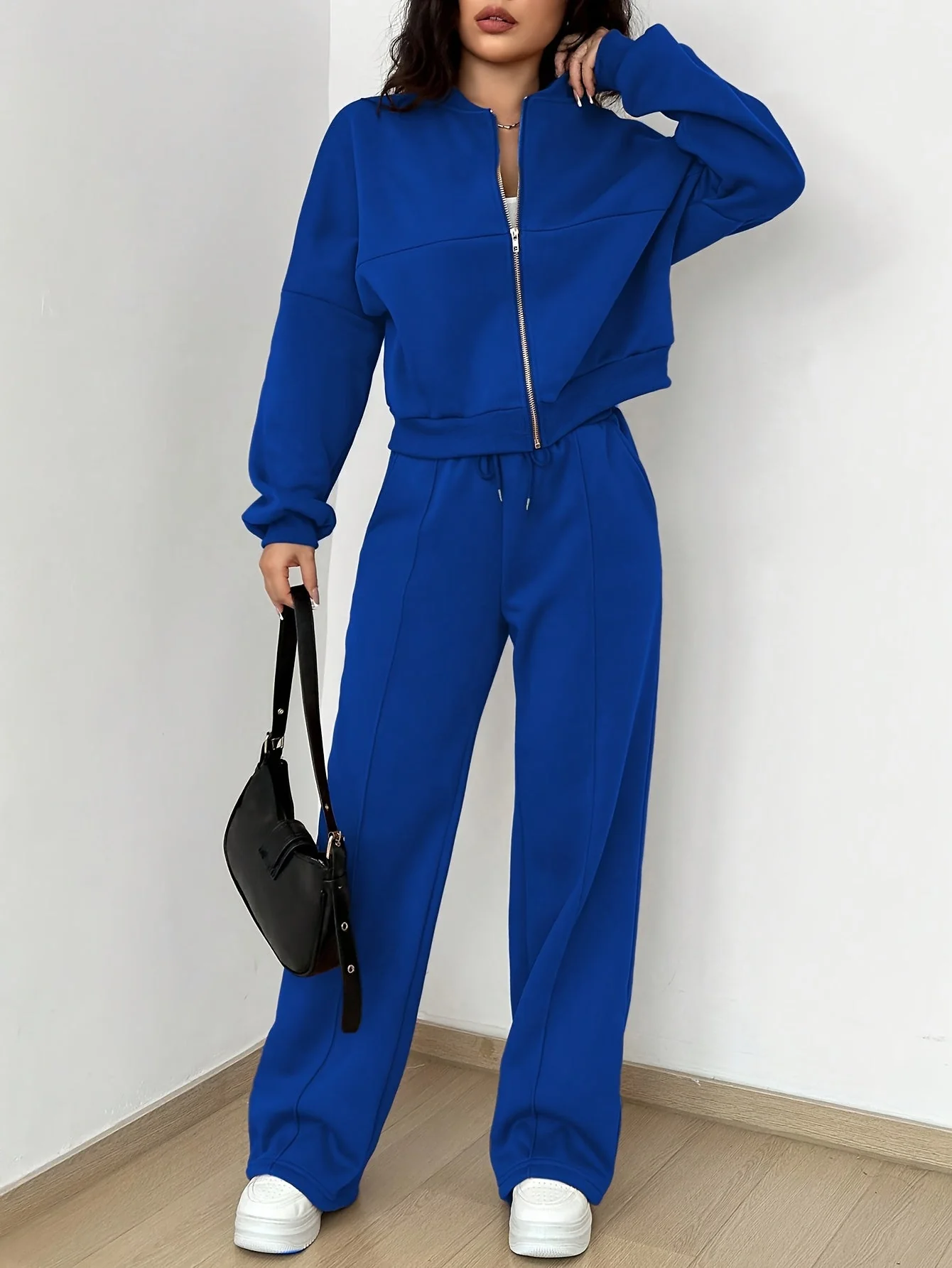 Zip-up Collarless‌ Cardigan Pants Set