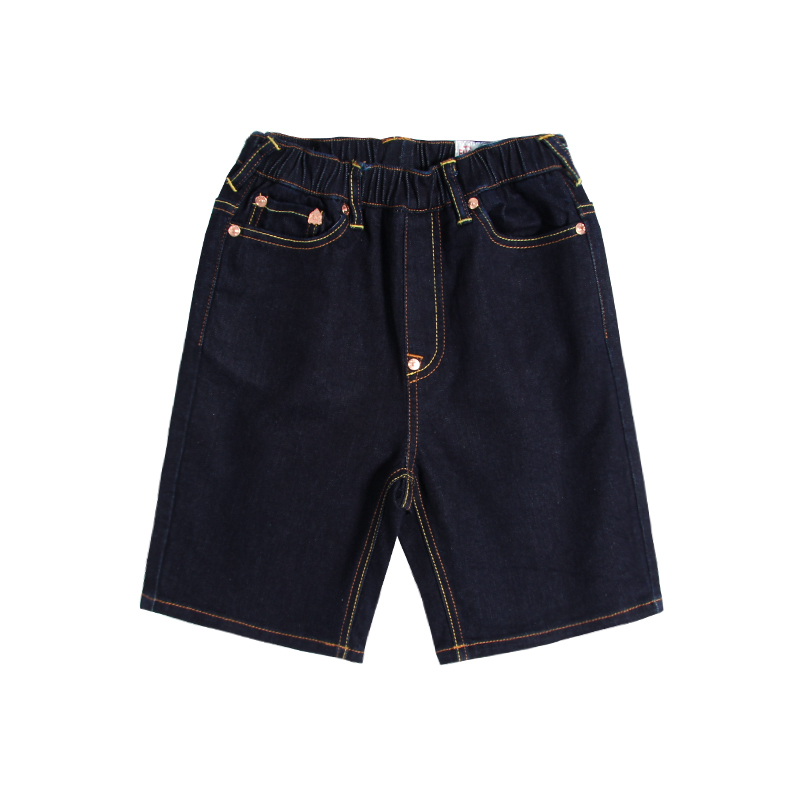Evisu Unisex Kids Dark Indigo Denim Shorts Red Seagull Daruma Embroidery Boys Girls Sizes 90-160
