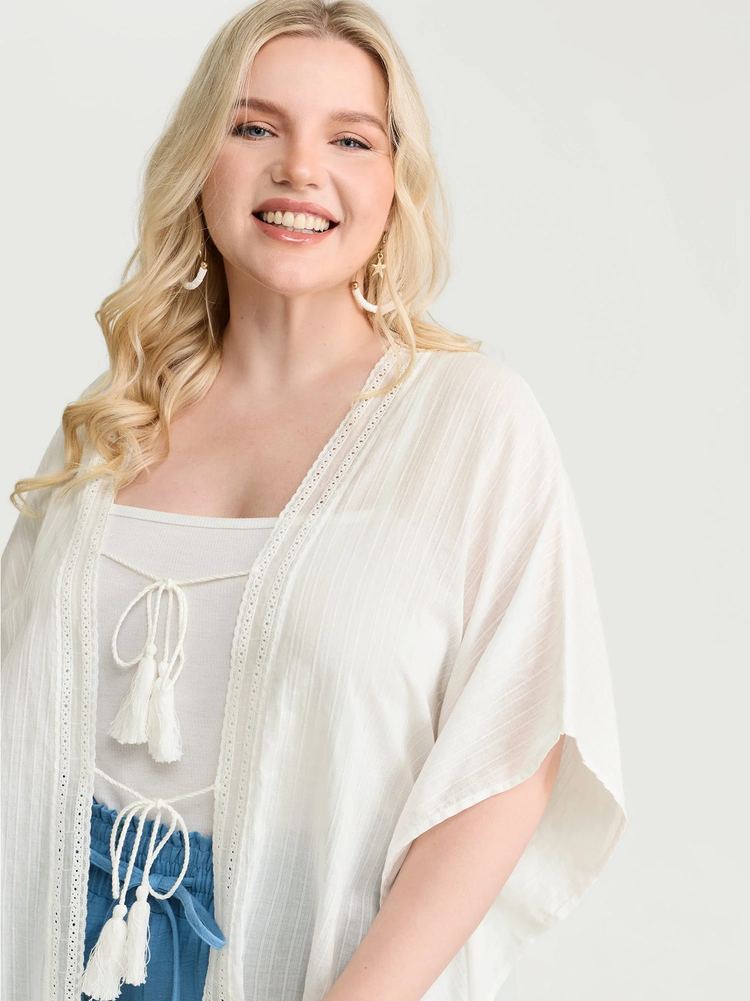 Pure Cotton Tassels Sheer Kimono