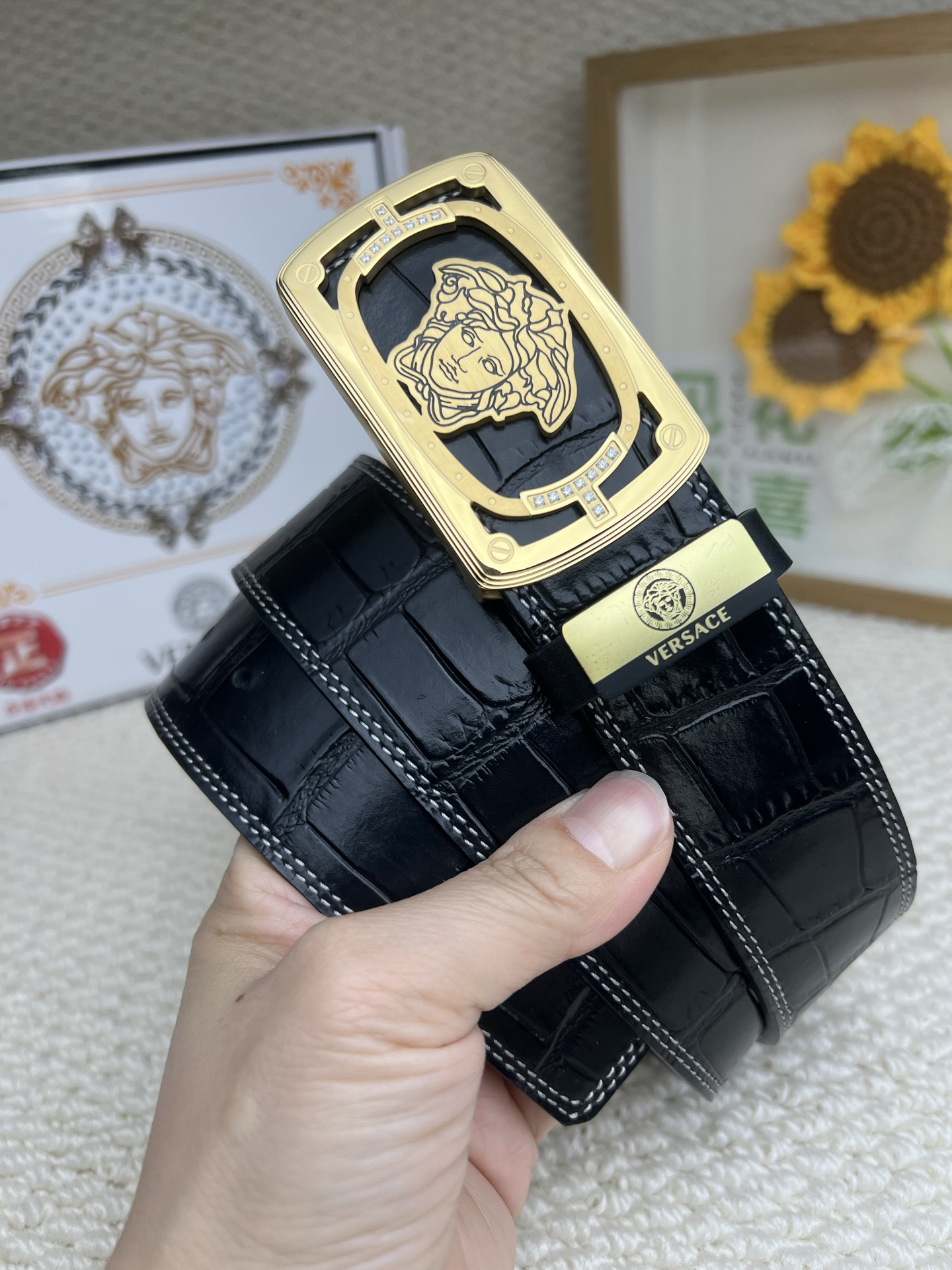 [TOP] VERSACE Men's Belt 3.8 cm - Black - 711 Luxury