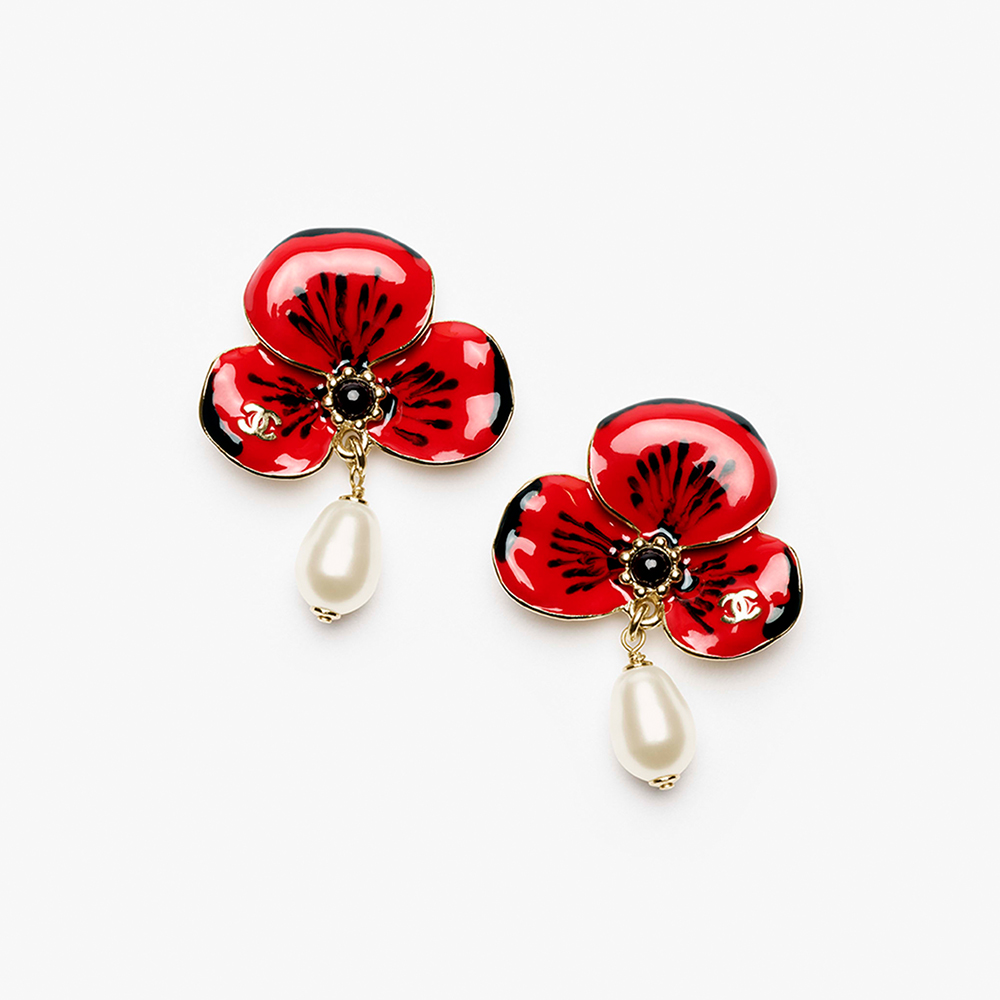 Chanel black Jewelry CHANEL Pendant Earrings Metal Resin Glass Pearls Golden Red Black Pearly White #393713 | Nigo Office