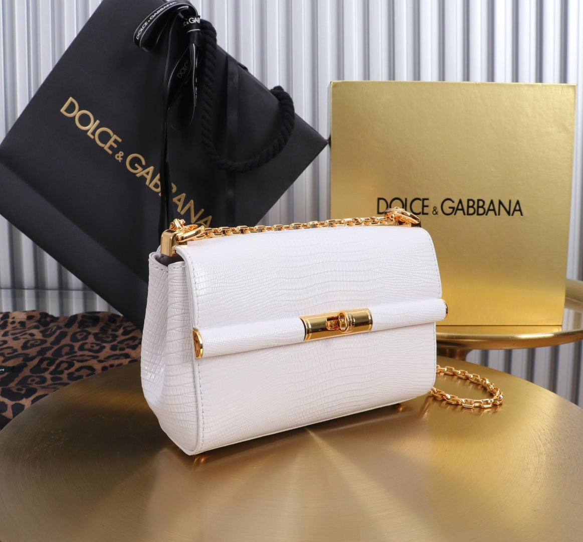 [TOP] Dolce & Gabbana D&G Shoulder Bag with Lizard Print 18x10.6x7cm - White - 711 Luxury