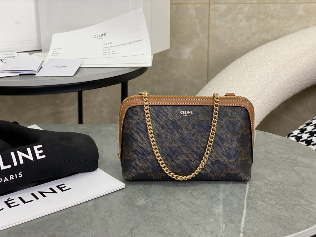 [TOP] CELINE Shell Bag Cowhide 16x11x8cm - Black - 711 Luxury