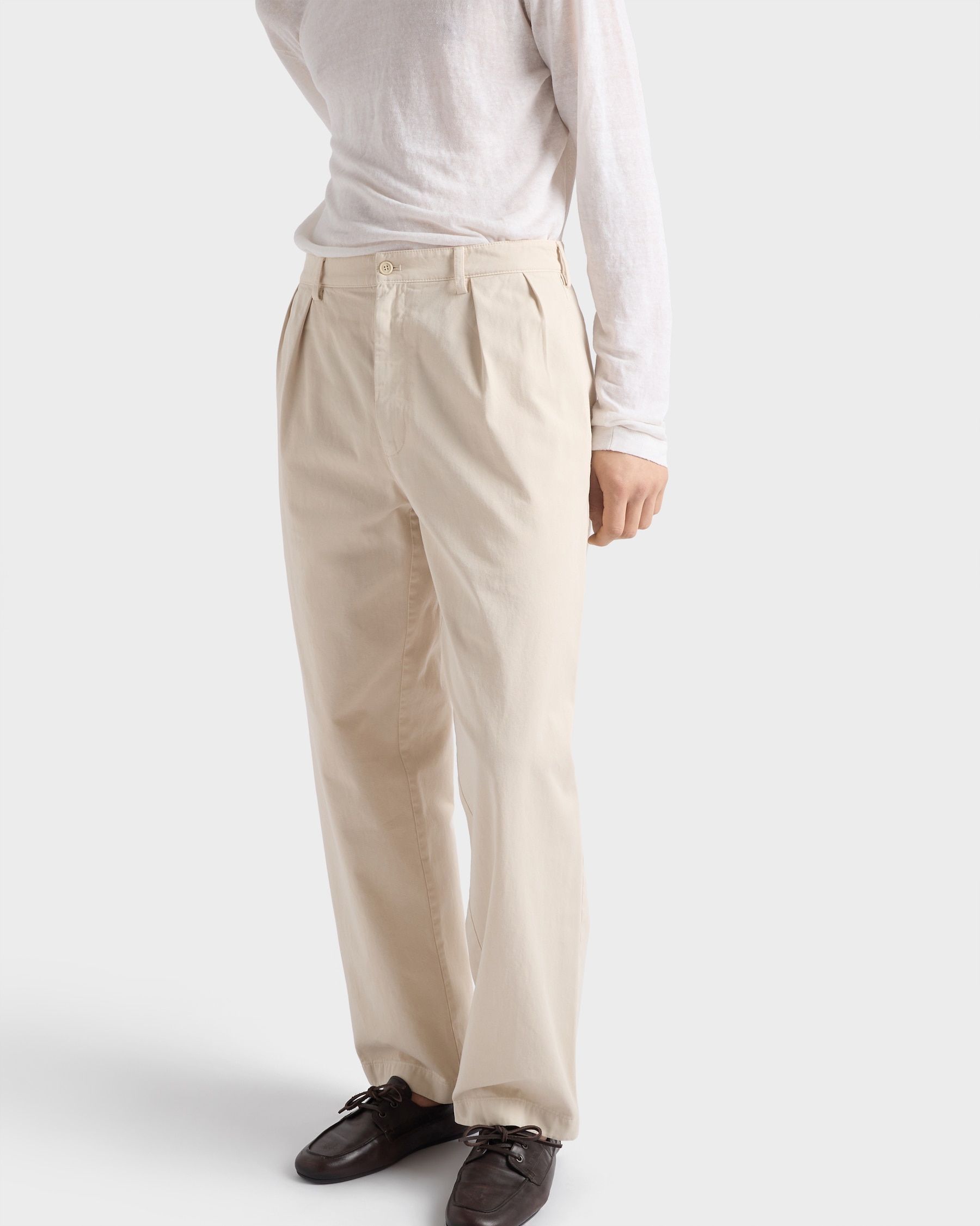 Prada beige Clothing PRADA Sand Beige Wide-leg Cotton Pants #393516 View 2 | Nigo Office