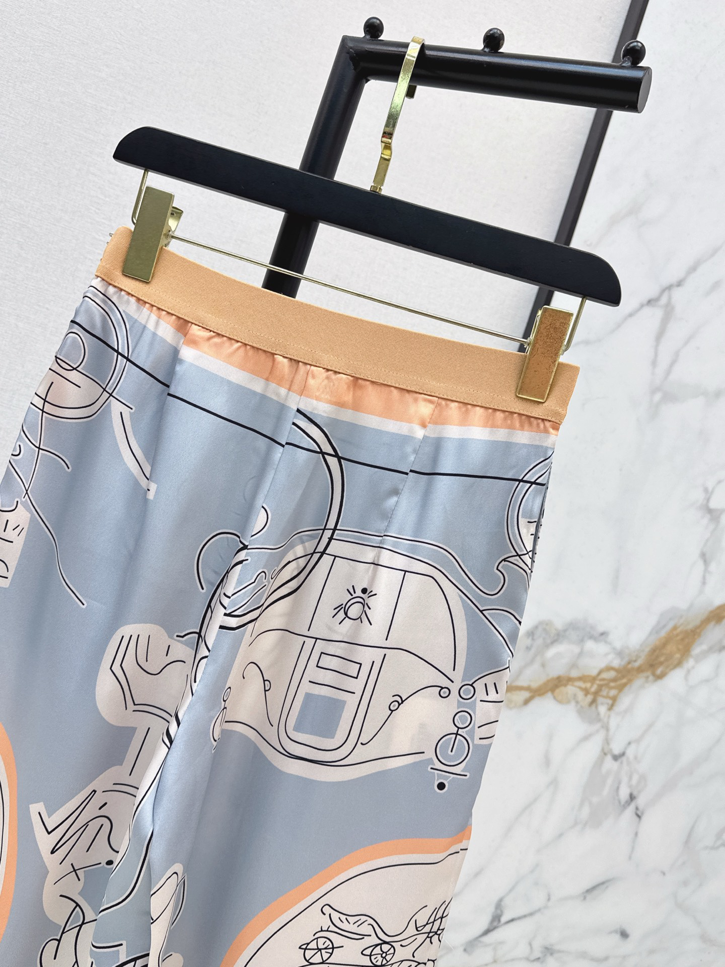 [TOP] HERMES Printed Straight-Leg Pants - Blue