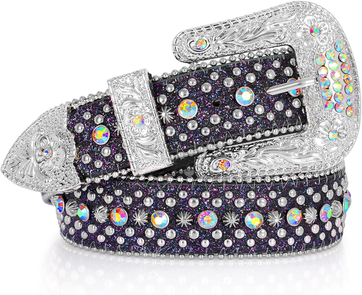 SUOSDEY Men Women Rhinestone Belt Western Cowboy Cowgirl Shine Crystal Diamond Studded Luxury Strap Belts