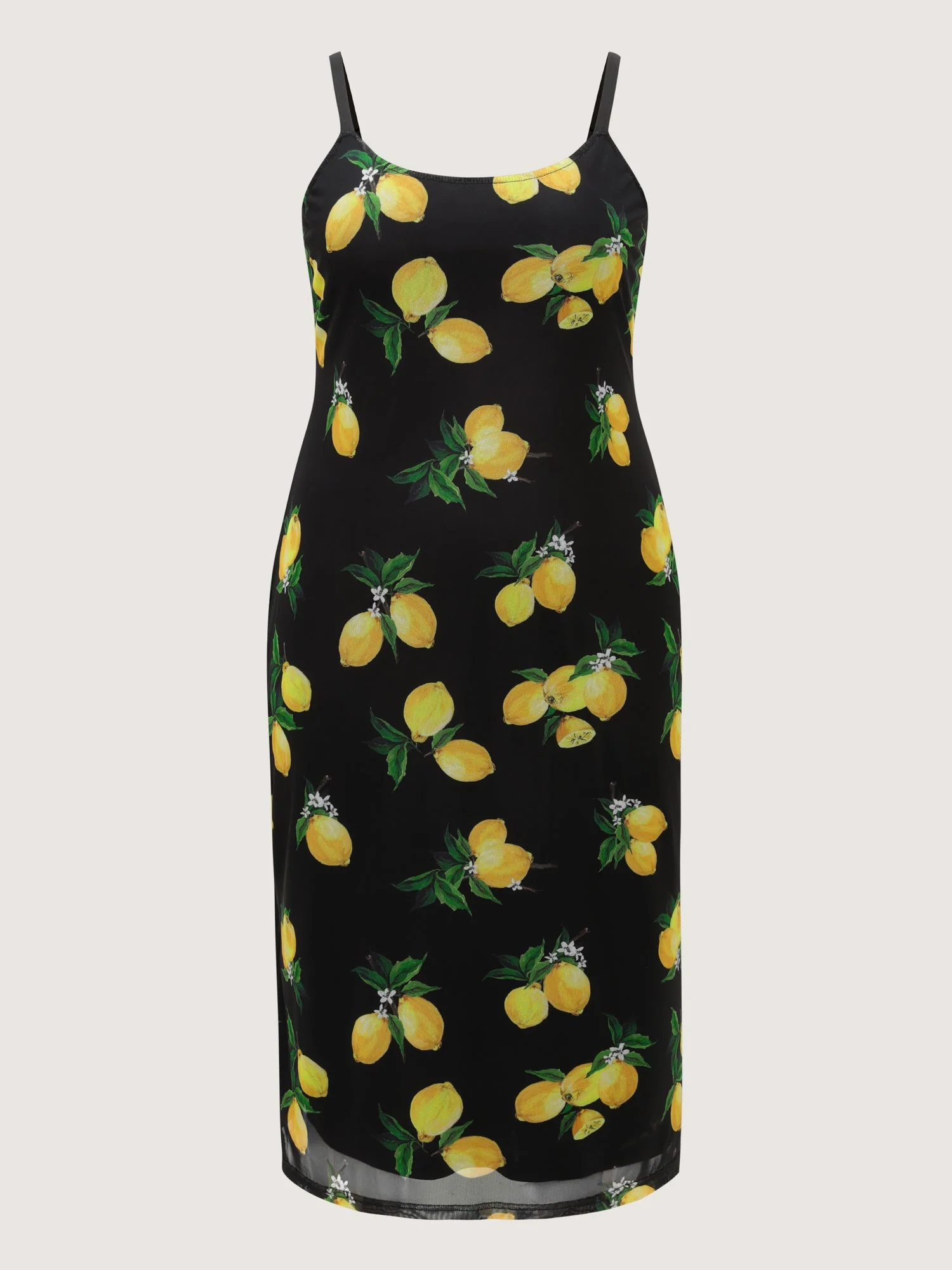 Lemon Print Stretchy Mesh Knit Midi Dress