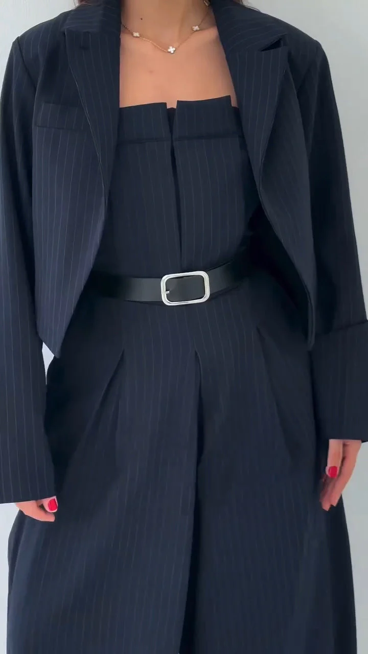 Women Strapless Jumpsuit+ Jacket Style Commuting Set