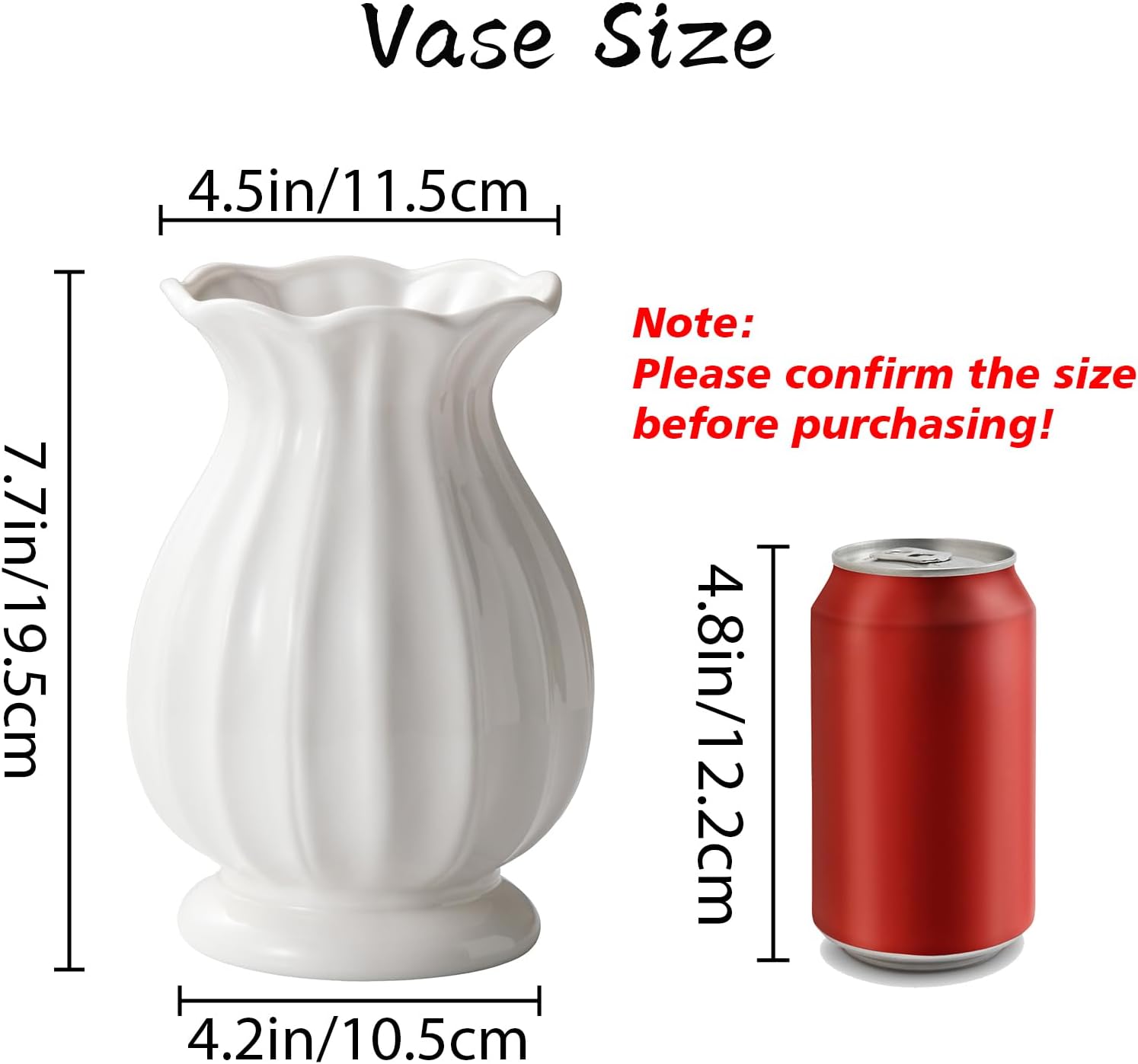 SEUYUCL White Ceramic Vase, 7.8 Inch Flower Vase Home Decor Modern Decorative Vases for Bouquet, Unique Vases for Farmhouse Living Room Cabinet Table Centerpieces Wedding Decorations