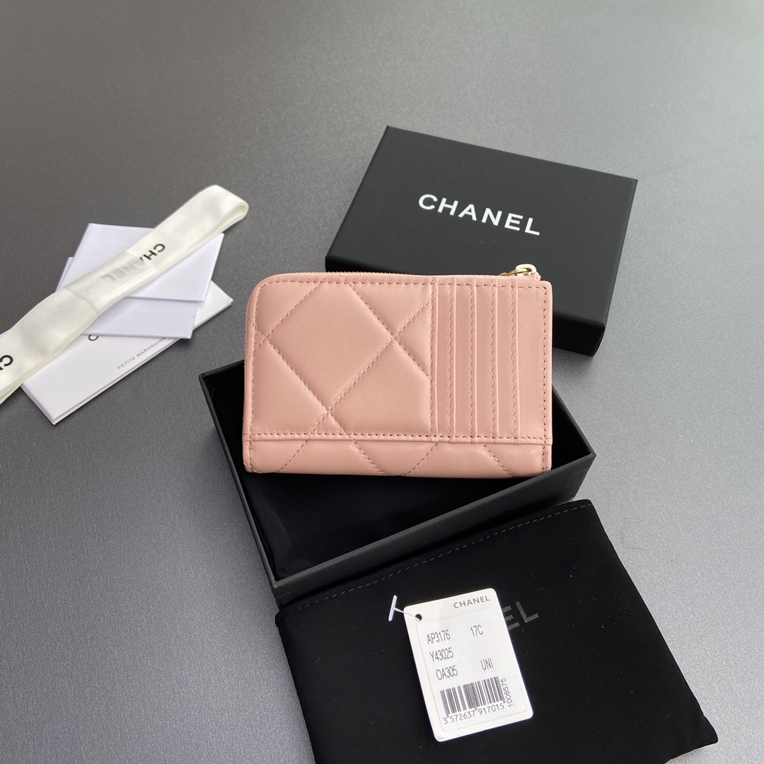 [TOP] CHANEL Mini Zipper Card Holder 13x9x2cm - Pink - 711 Luxury