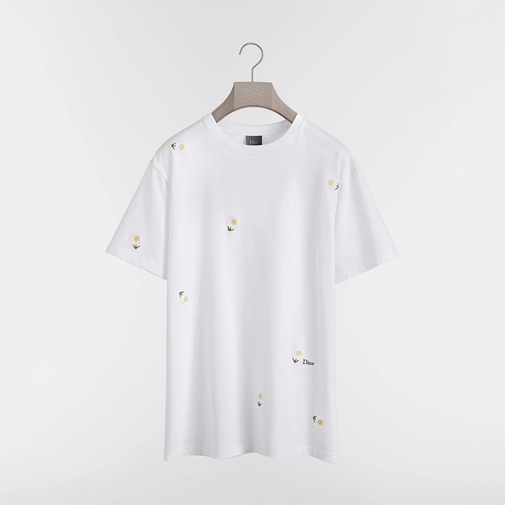 Dior white Clothing DIOR T-Shirt with Daisy Embroidery, Relaxed Fit White Cotton Jersey | Nigo Office