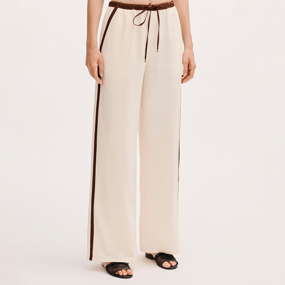 CHANEL Pants Silk Canvas Light Yellow Burgundy #378596