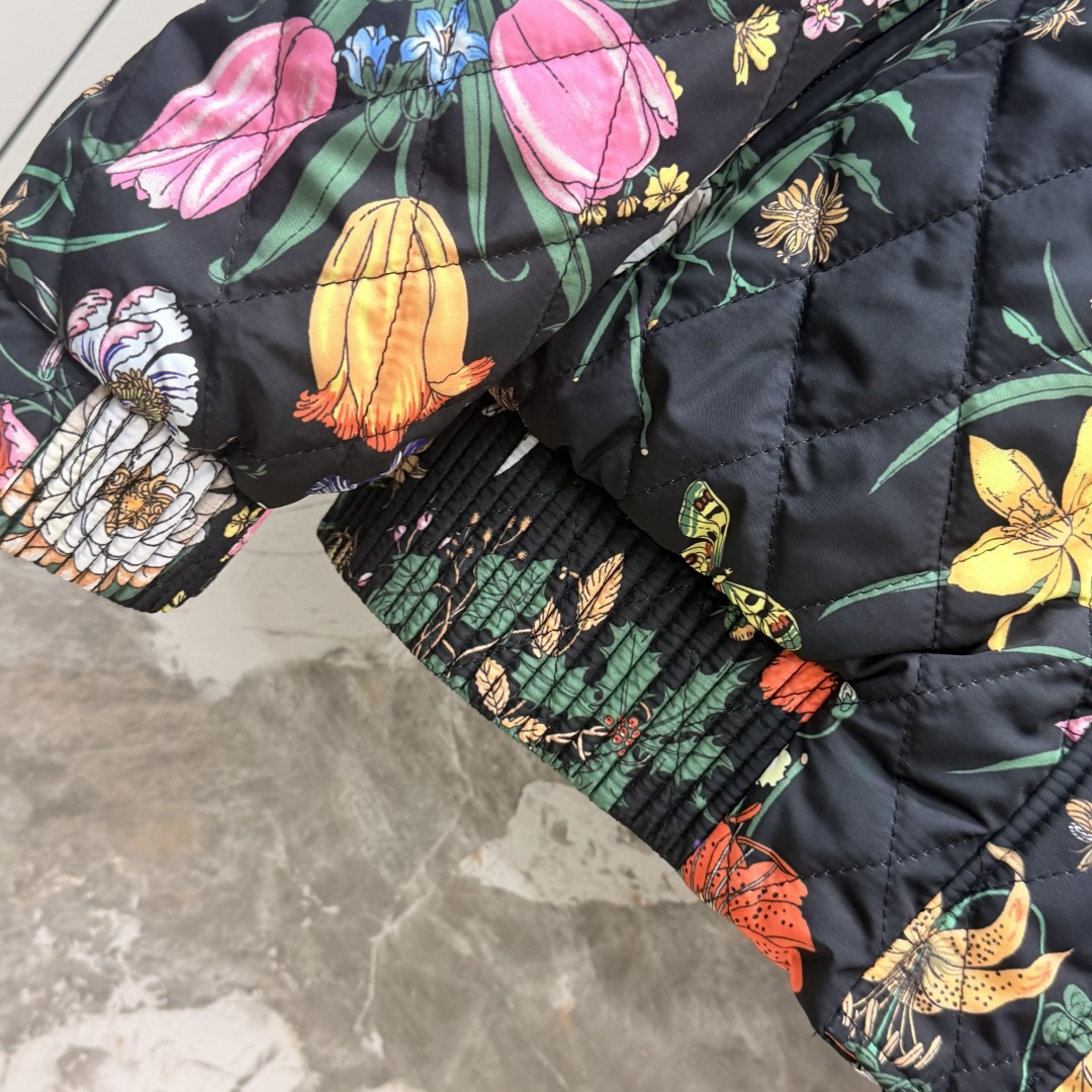 [TOP] GUCCI Floral Cotton-Padded Jacket - Black