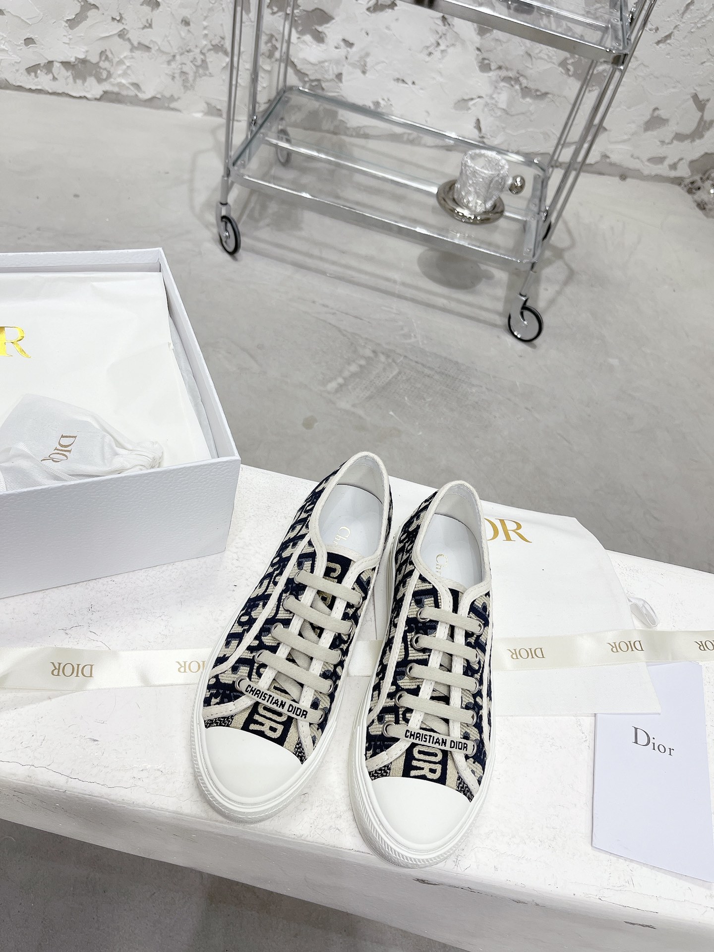 [TOP] Christian Dior WALK N DIOR Shoes - White and Navy Blue - 711 Luxury