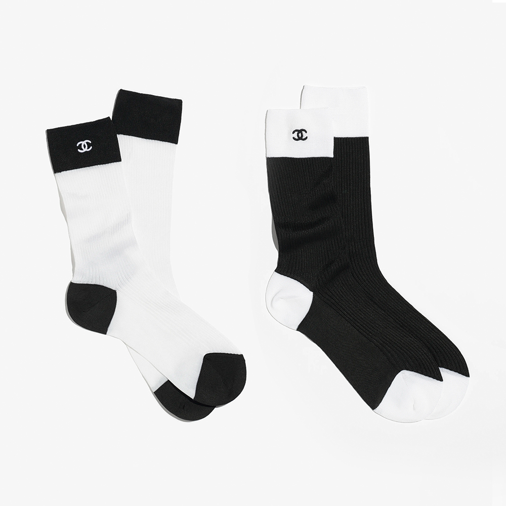 CHANEL Socks Mixed Fibres White & Black #389509