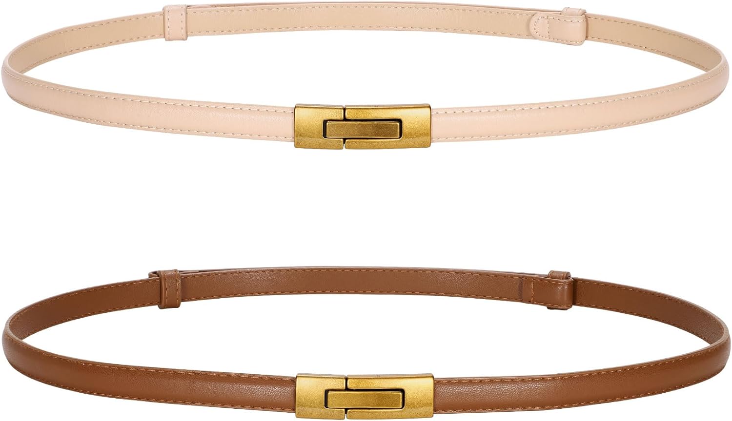 LEACOOLKEY Women Skinny Leather Belts Ladies Thin Waist Belts with Alloy Buckle for Dresses