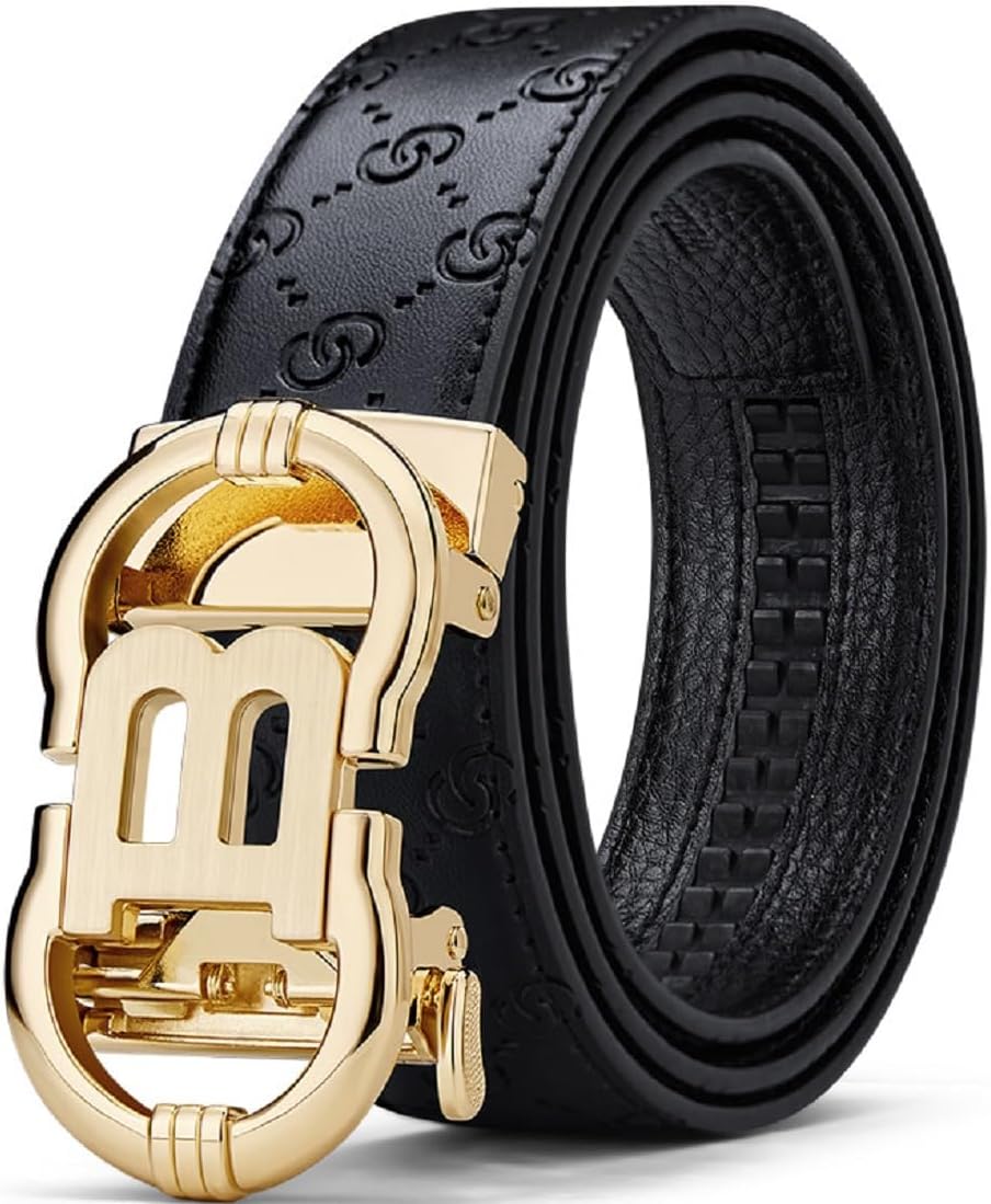 VANNANBA Designer Ratchet Belt for Men Leather Casual Fashion Sliding Removable Dress Adjustable Automatic Buckle